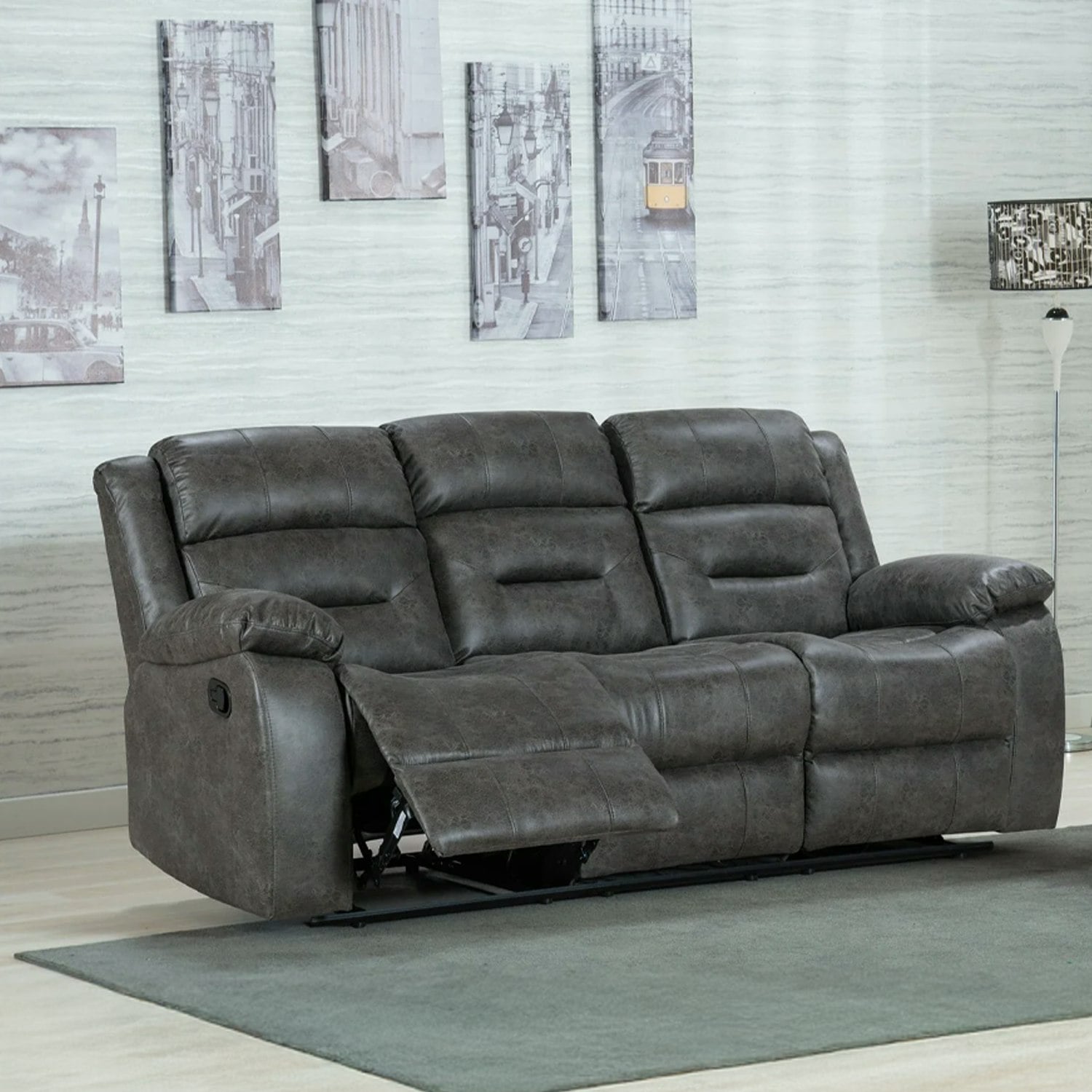 Furnishings For Less Grey Monty Fabric Manual Reclining 3 Seater Sofa