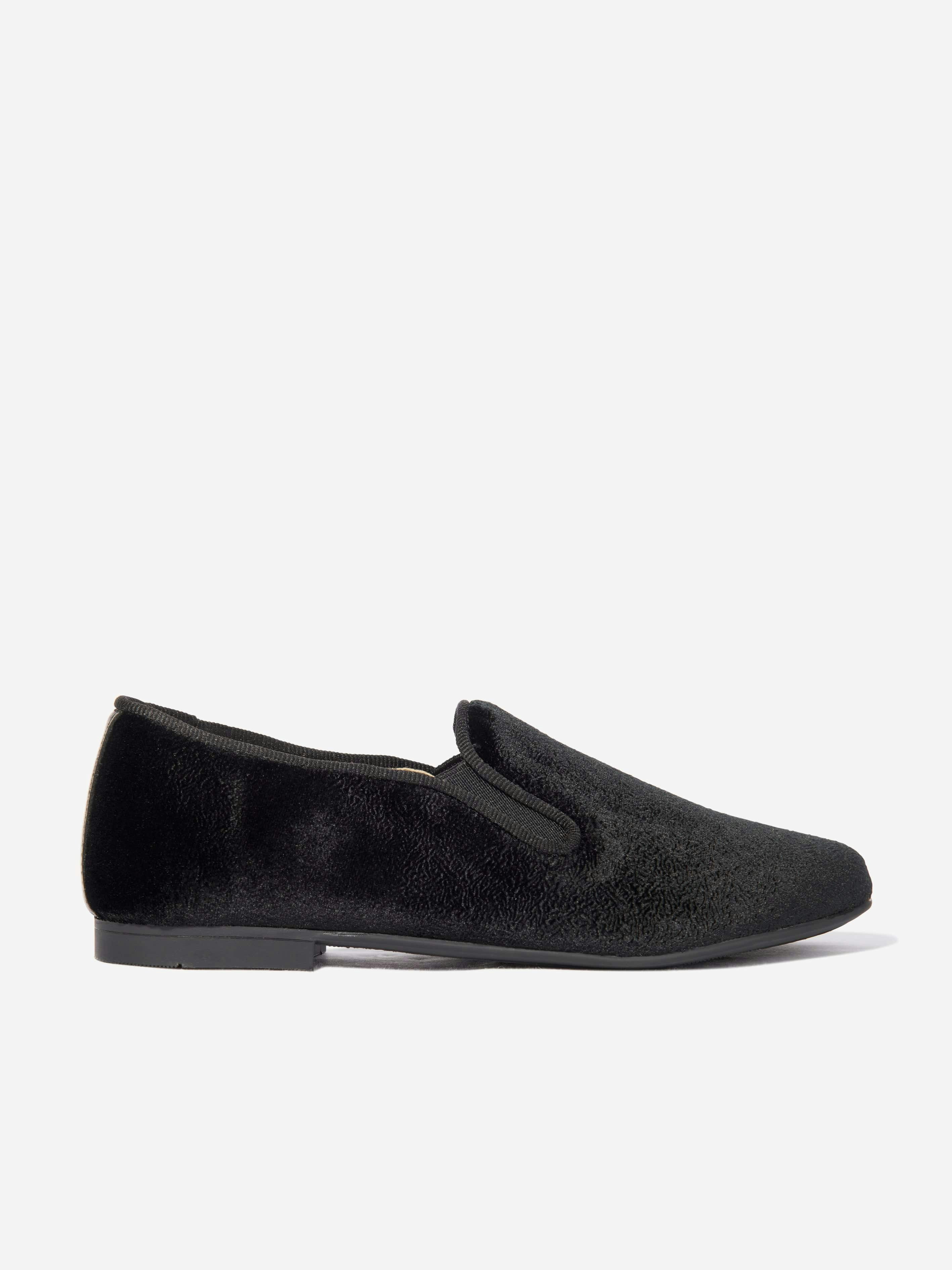 Andanines Boys Black Velvet Loafers In - Eu 35 Uk 2.5