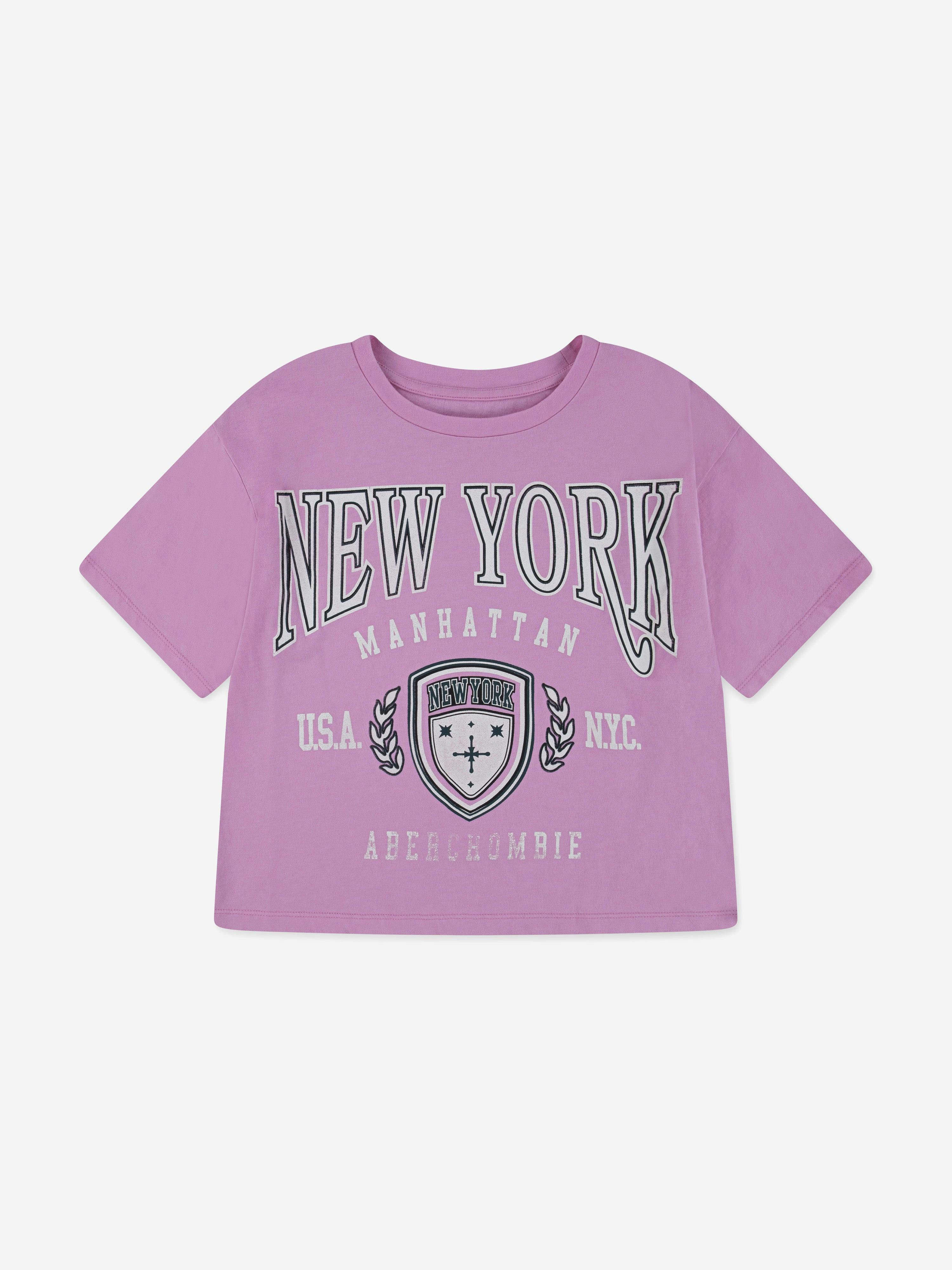 Abercrombie & Fitch Girls Pink New York Crest Boxy T-Shirt In - 5 - 6 Years