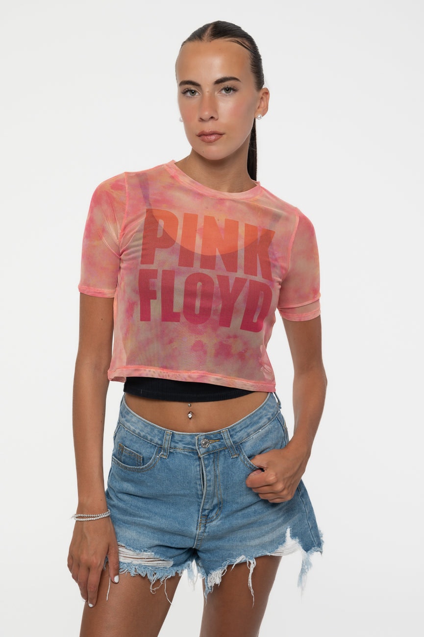 Paradiso Clothing Women's Pink Floyd Stacked Logo Mesh Crop Top - M