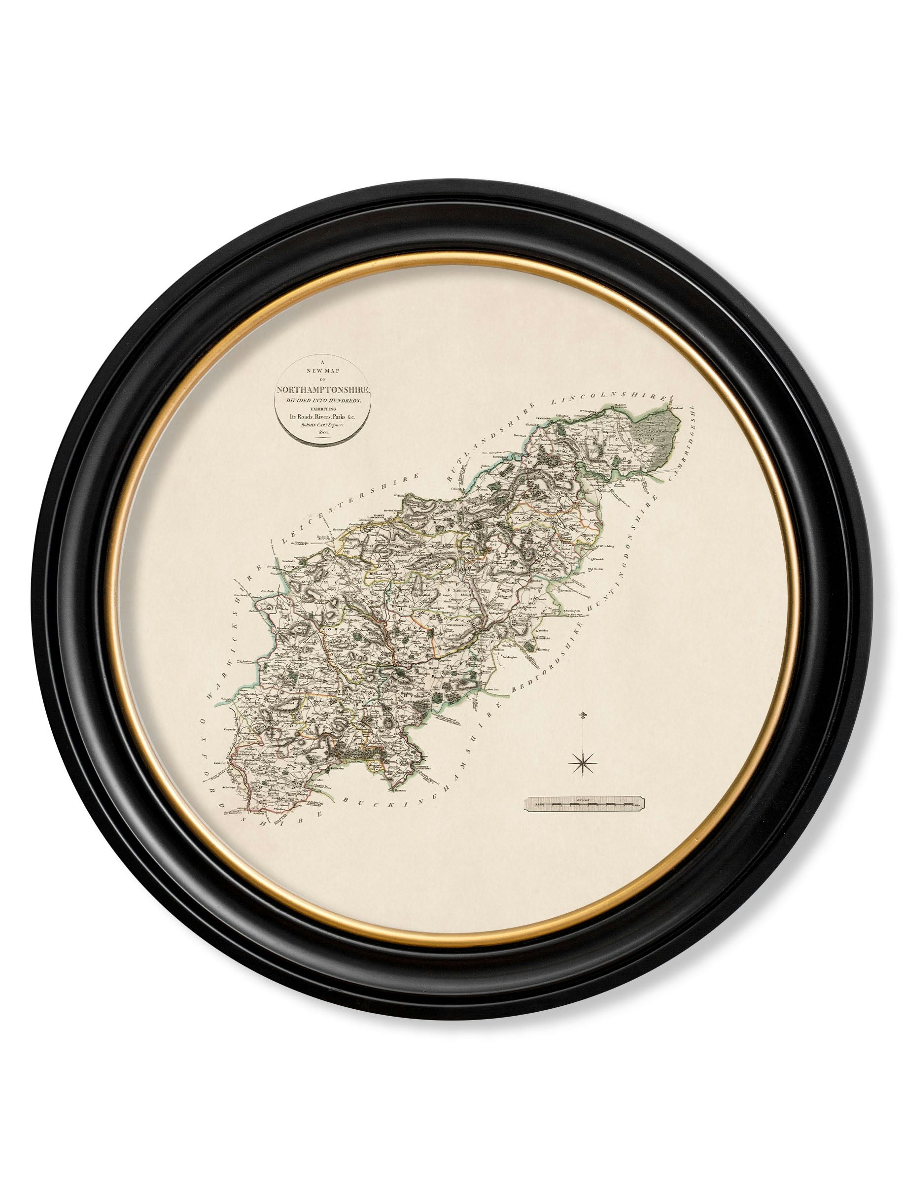 Rackhams Black C.1806 County Maps Of England - Round - 96 X 96Cm - Northamptonshire