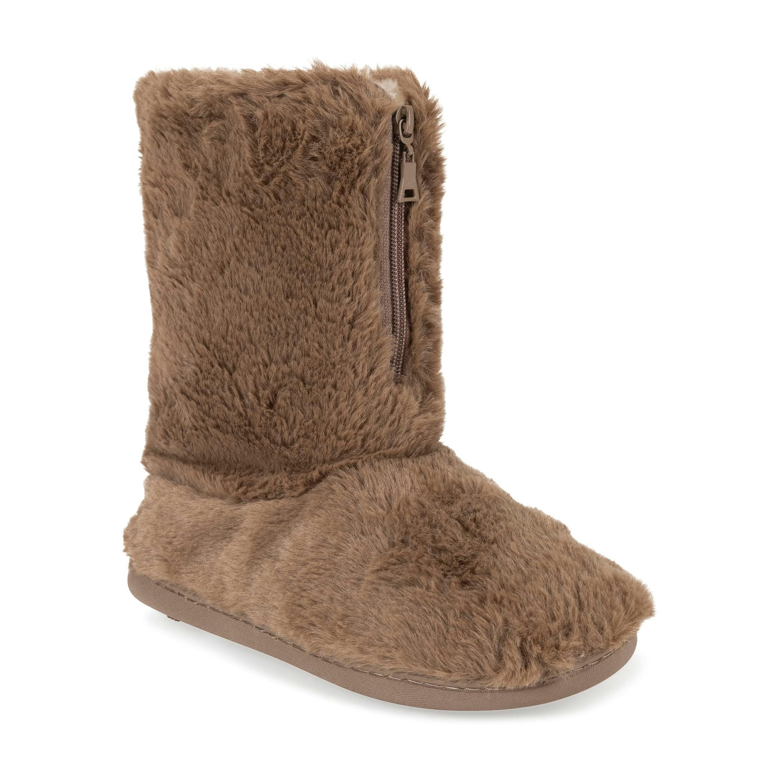 Viva Women's Polar Memory Foam Zipper Faux Fur Cosy Boots - 4 - Taupe
