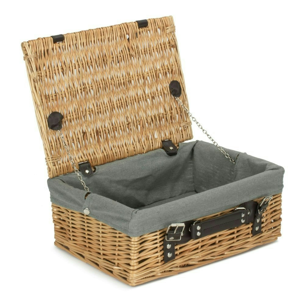 Rackhams Grey 36Cm Buff Willow Wicker Picnic Basket