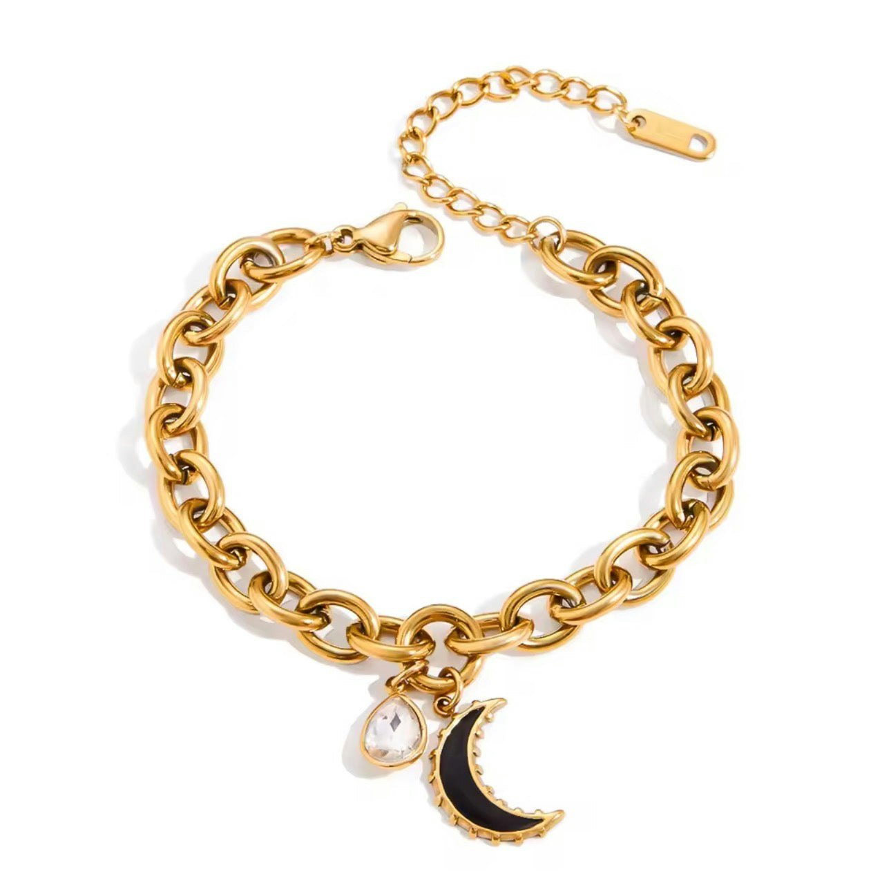 Luxe Tones Gold Nyxia Luxe 18K Plated Crescent Moon Chain Bracelet