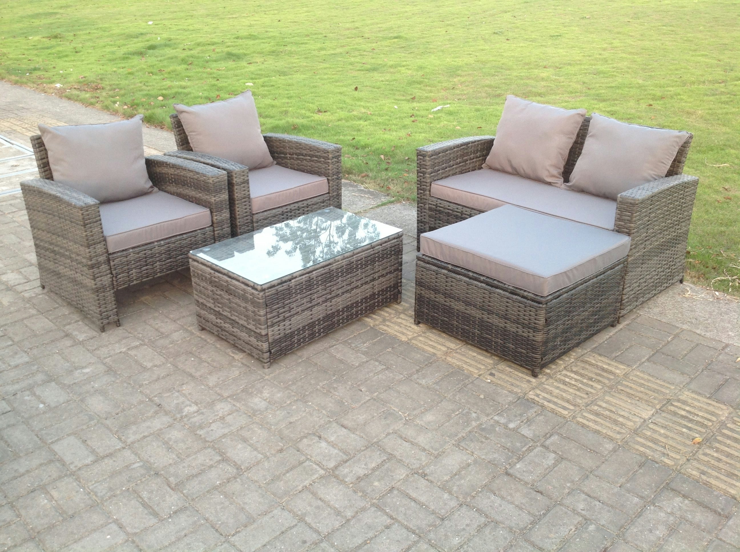 Rackhams Grey 5 Seater Mixed High Back Rattan Sofa Set Coffee Table Garden Furniture Outdoor
