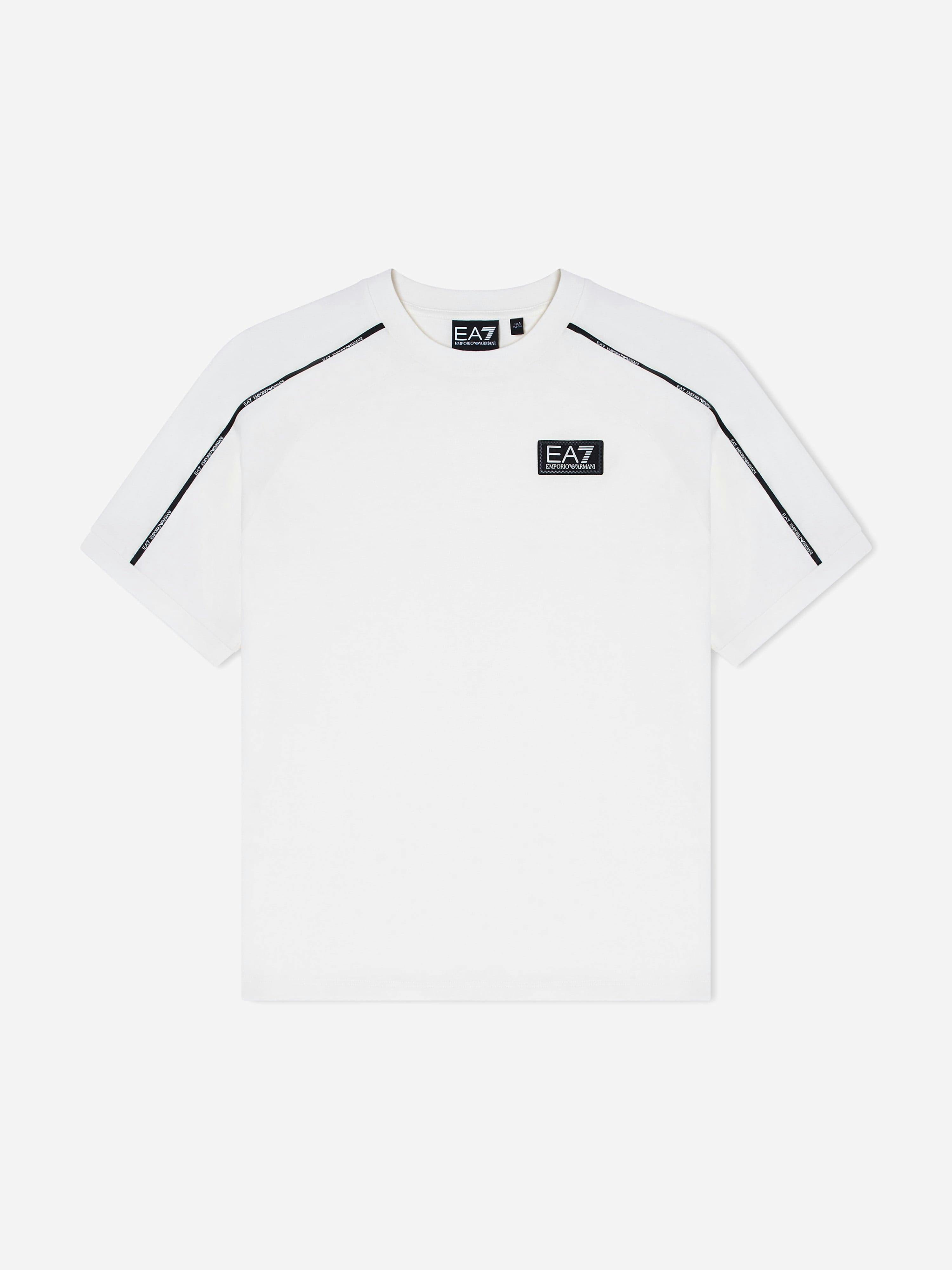 Ea7 Emporio Armani Boys Ivory Train Logo Tape T-Shirt In - 8 Yrs