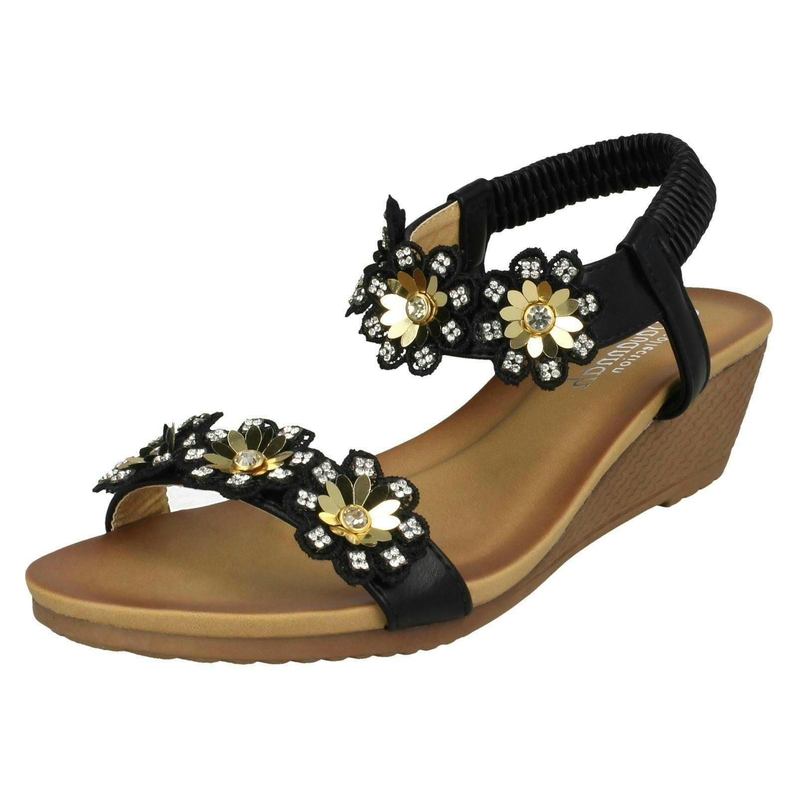Savannah Women's Black Mid Wedge Sandals - Uk 7