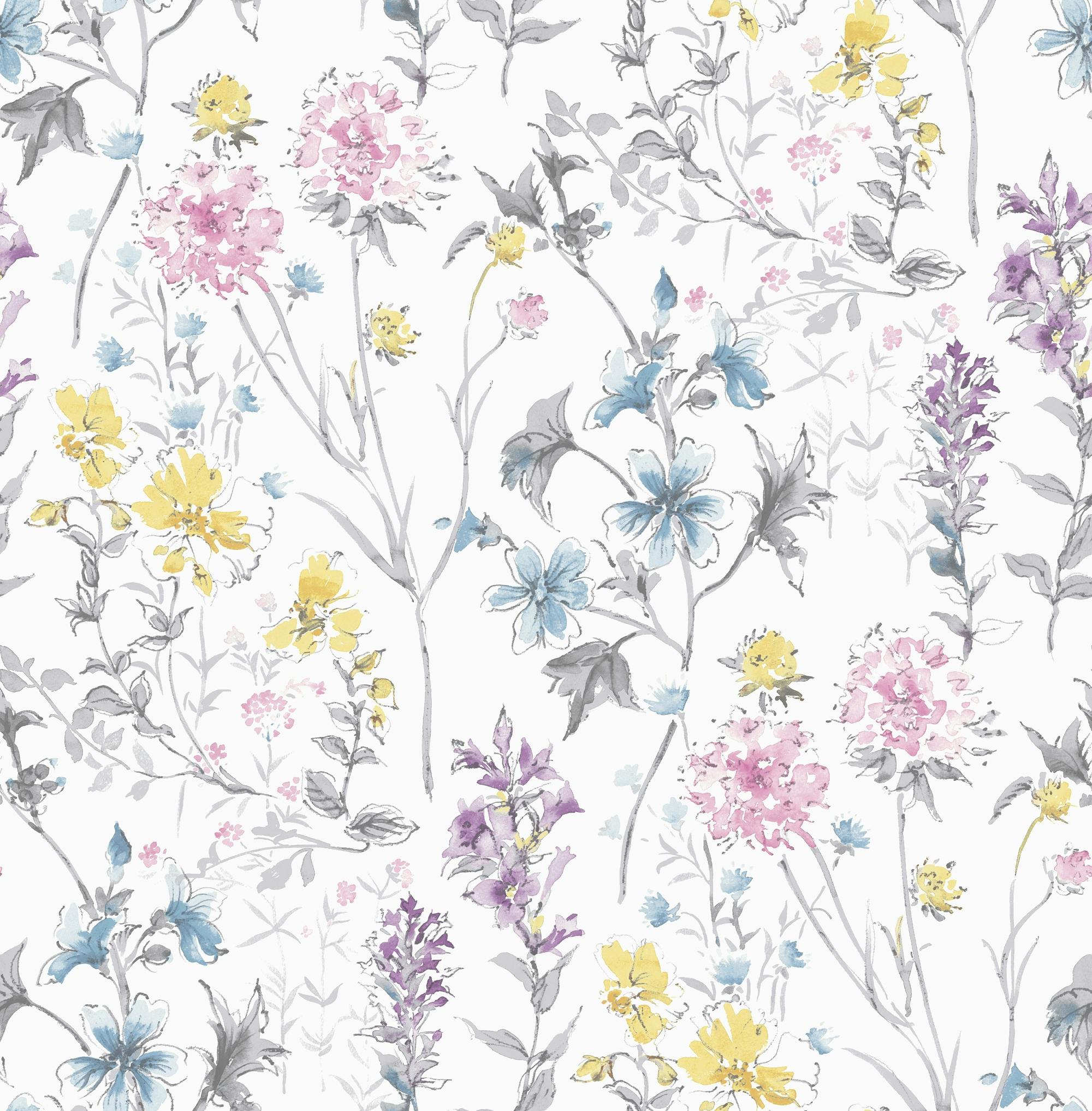 Laura Ashley White Wild Meadow Wallpaper - 10M