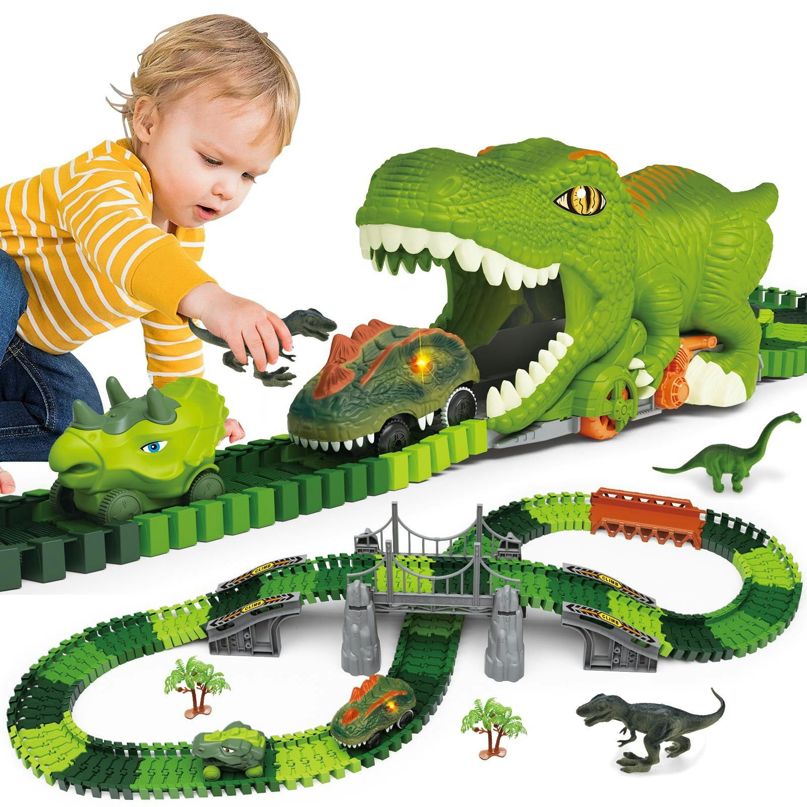 Deao Toys Dinosaur Track Toy Set Dinosaur World, Dinosaur Tunnel