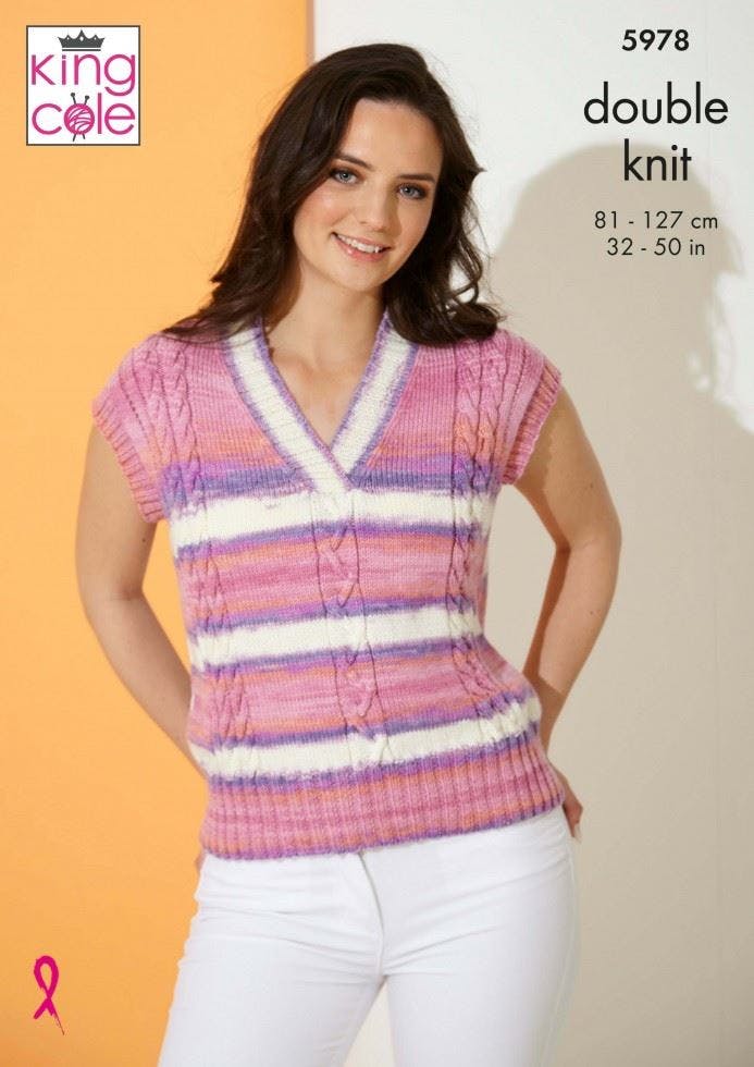 King Cole Ladies DK Knitting Pattern V Neck Cable Knit Sweater & Top (5978), 32" - 50" - Image 7
