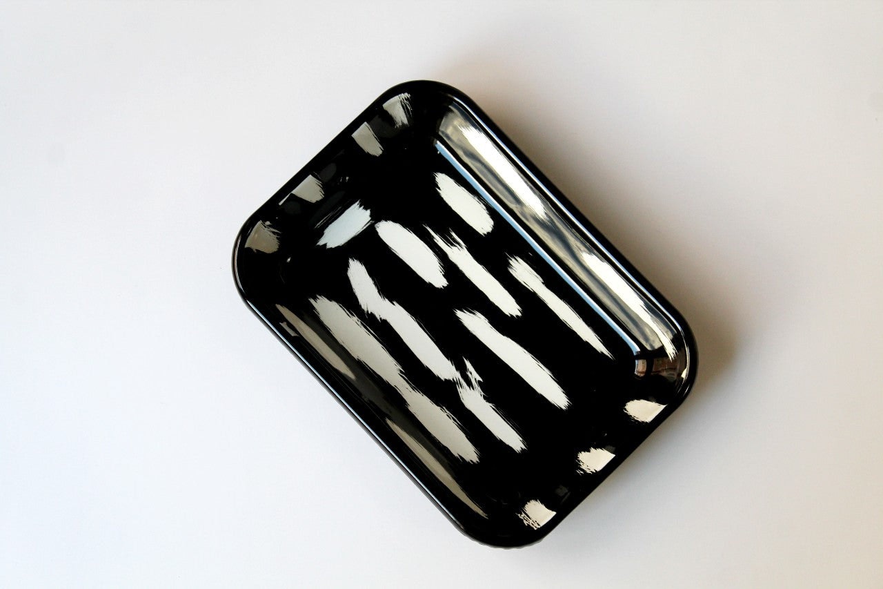 Rackhams Black/White Stripe Collection Enamel Rectangular Serving And Roasting Dish - 21(W) X 14(D) X 4(H) Centimeters
