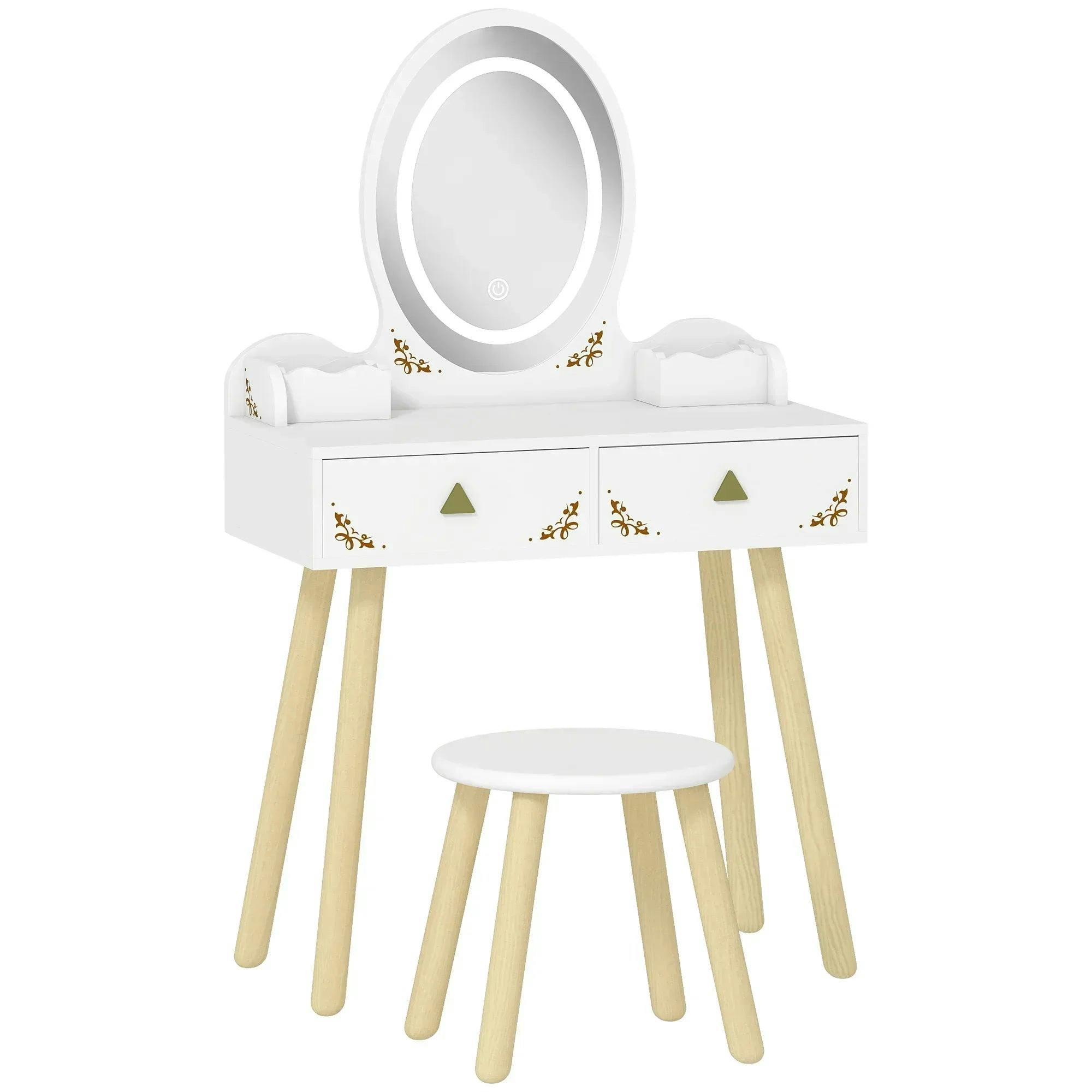 Aiyaplay Unisex White Kids Vanity Table & Chair Set With 3-Colour Led Lights Mirror In Large - Image 6
