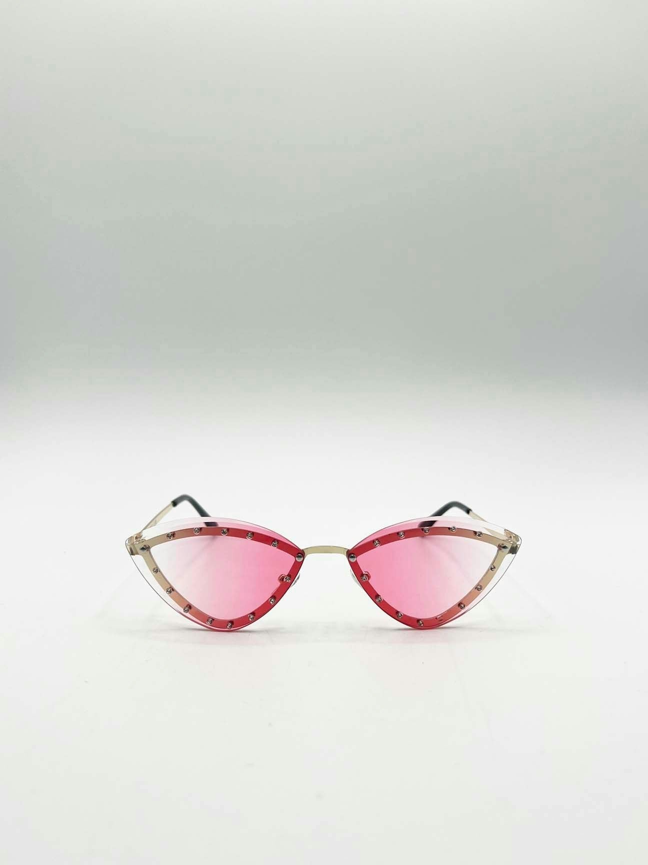 Svnx Pink Diamante Cat-Eye Sunglasses In - One Size