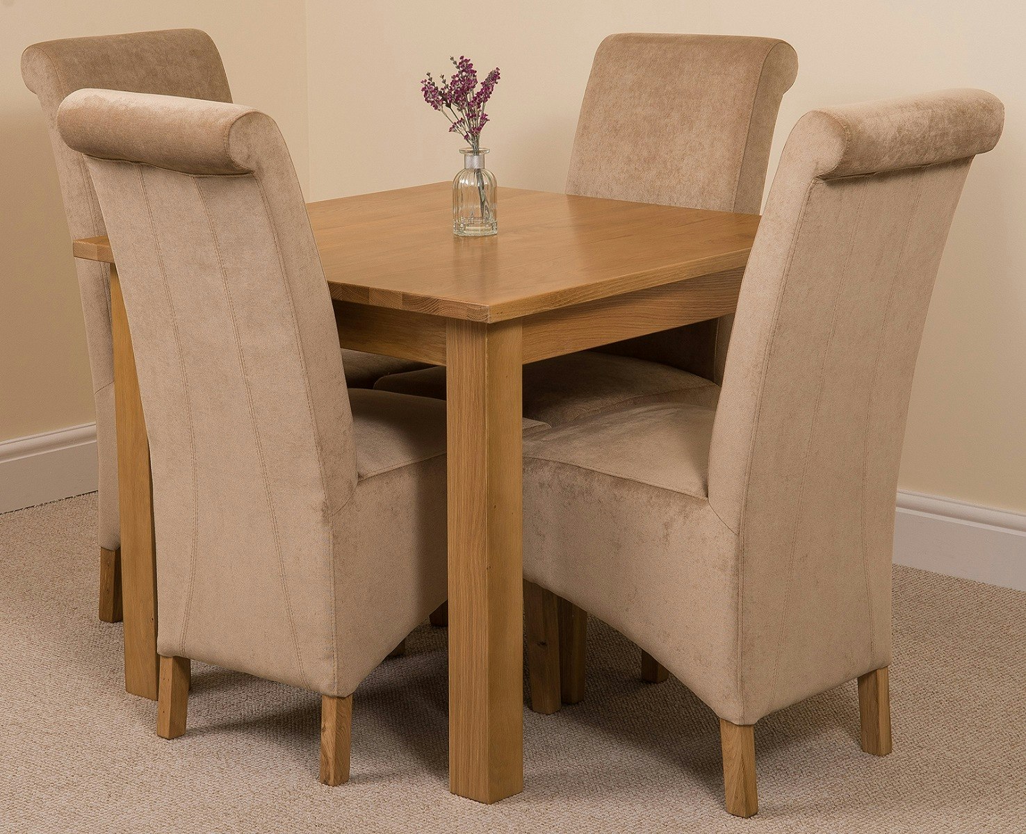 Rackhams Beige Oslo 90 X 90Cm Small Square Oak Dining Set With Montana Fabric Chairs - 1 - 4 Chairs