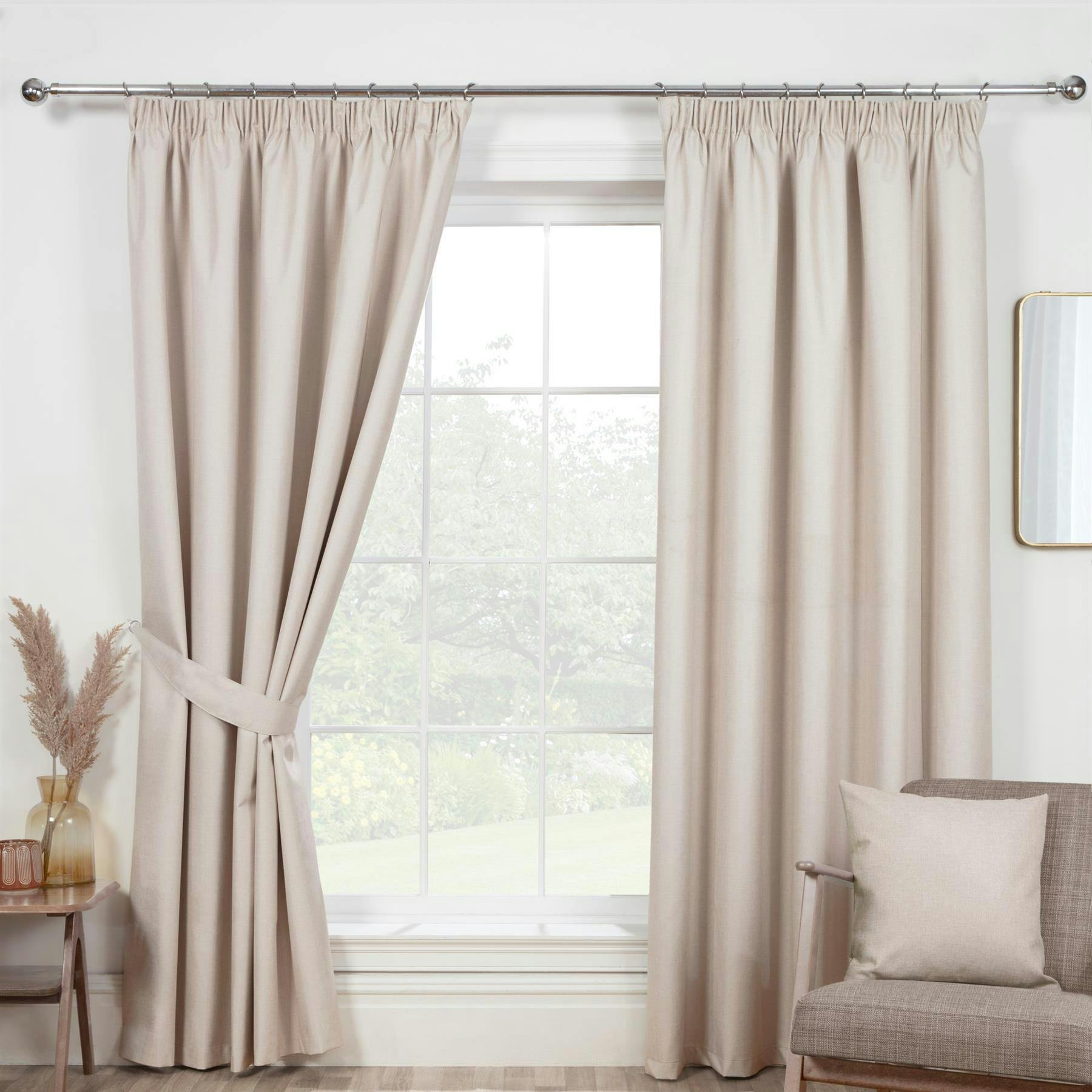 Sundour Light Eclipse Natural Pencil Pleat Curtains - 66 X 54"