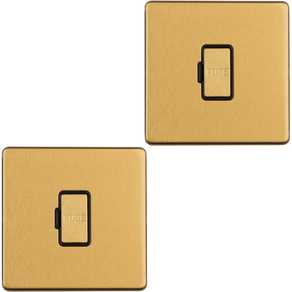 Rackhams Pack 1 Gang 13A Unswitched Fuse Spur Screwless Satin Brass Mains Isolation Size 2