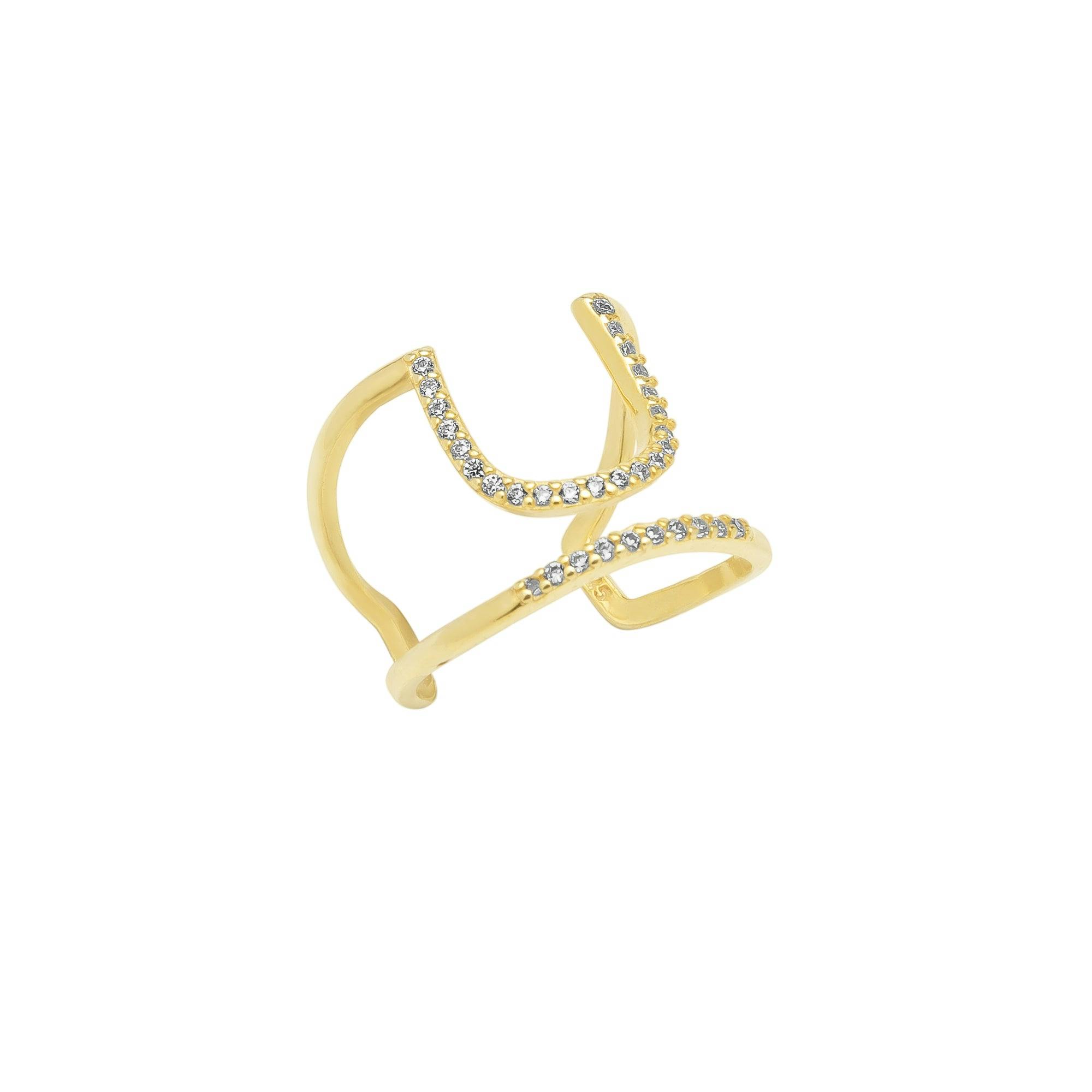 Spero London Silver/Gold Sterling Open Cuff Pave Ring