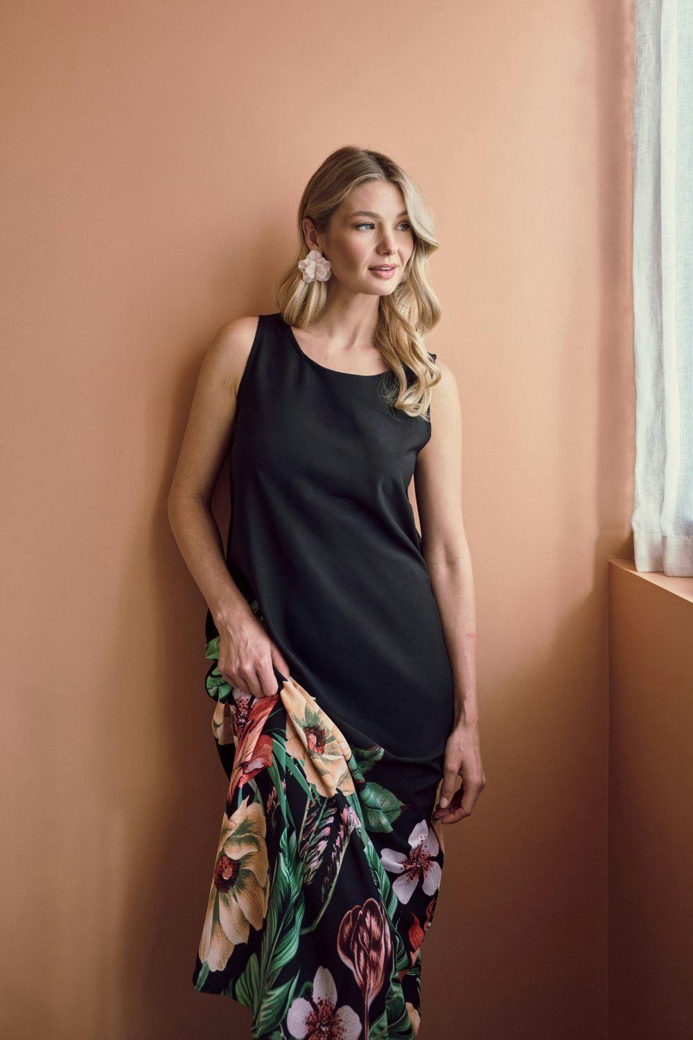 Izabel London Black Tropical Floral Sleeveless Midi Dress - 18