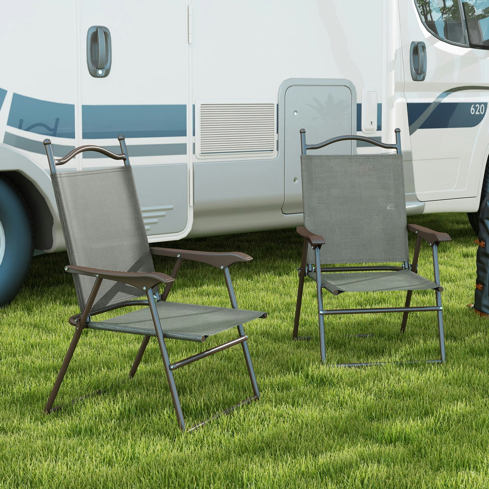 Rackhams Brown/Dark/Grey Folding Chairs Set, Breathable Mesh Fabric Seat, Mixed - Steel, Mesh Fabric - 56Cm X 62Cm X 97Cm