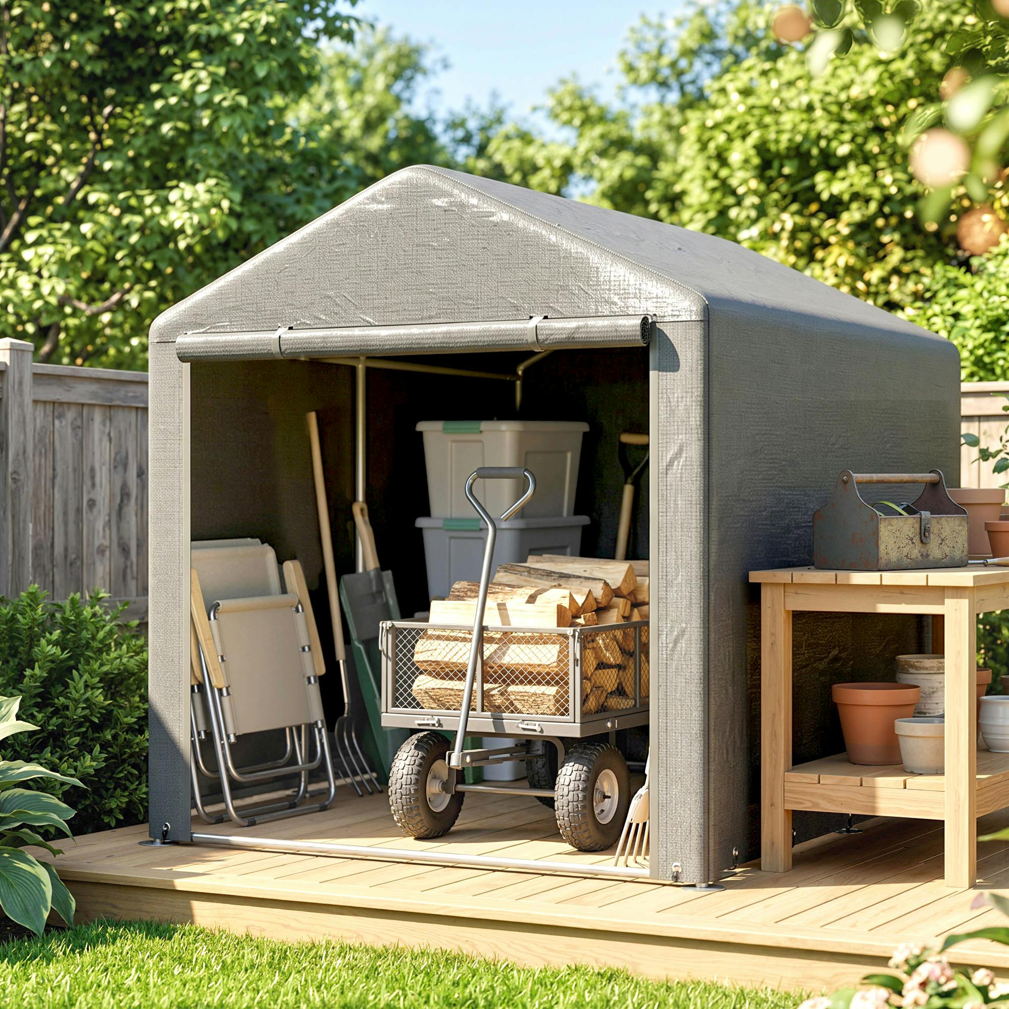 Outsunny Light/Grey 1.6 X 2.2M Garden Storage Shed Portable Shed Tent,