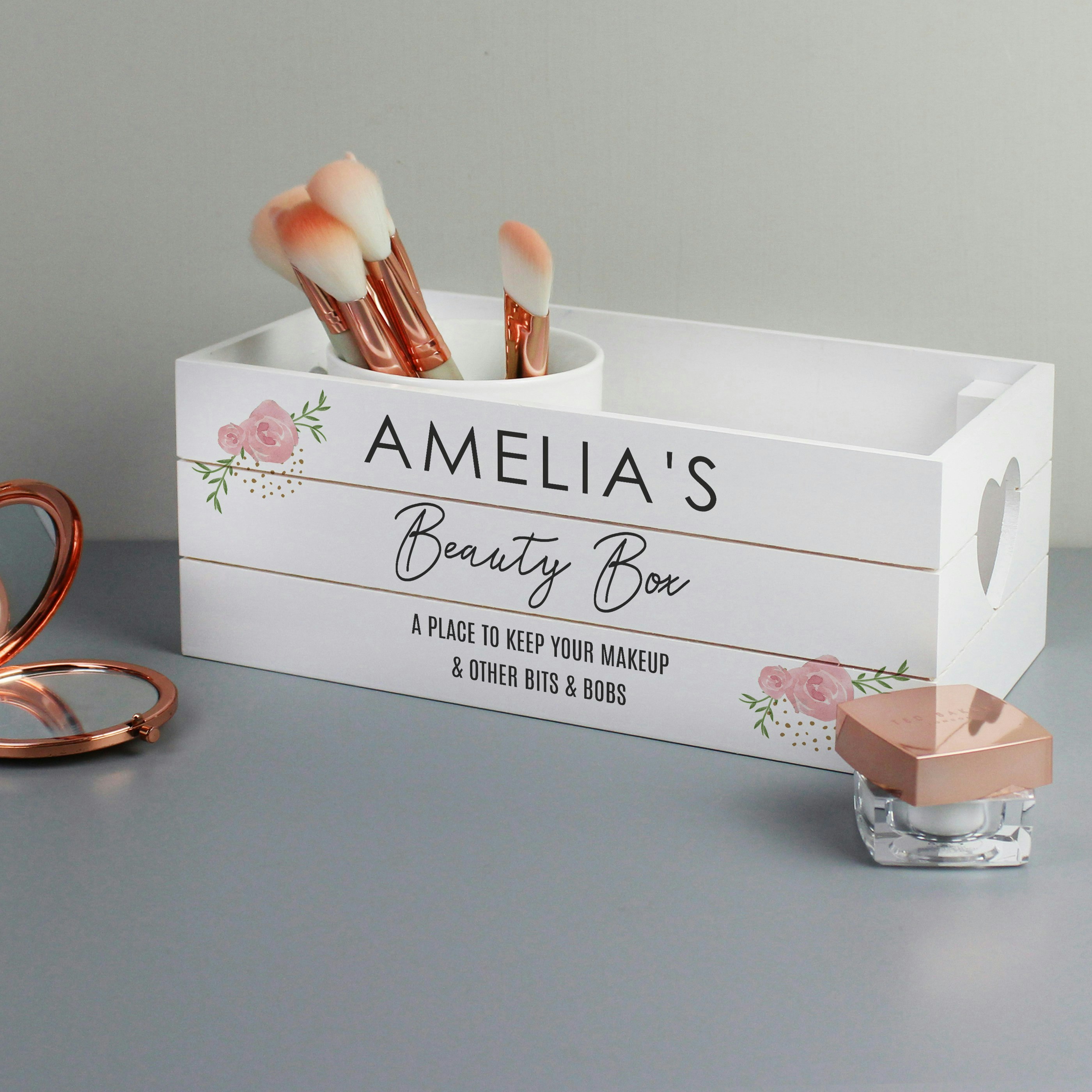 Rackhams White Personalised Abstract Rose Wooden Crate