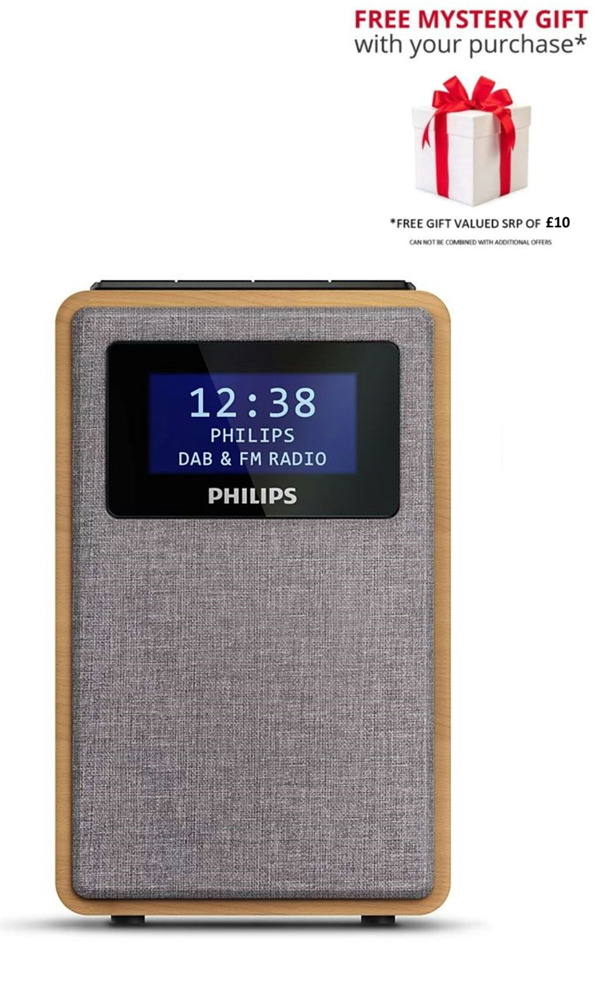Philips Brown/Grey Tar5005-10 Clock-Dab+ Fm Radio - Free Gift Rrp £10! Small