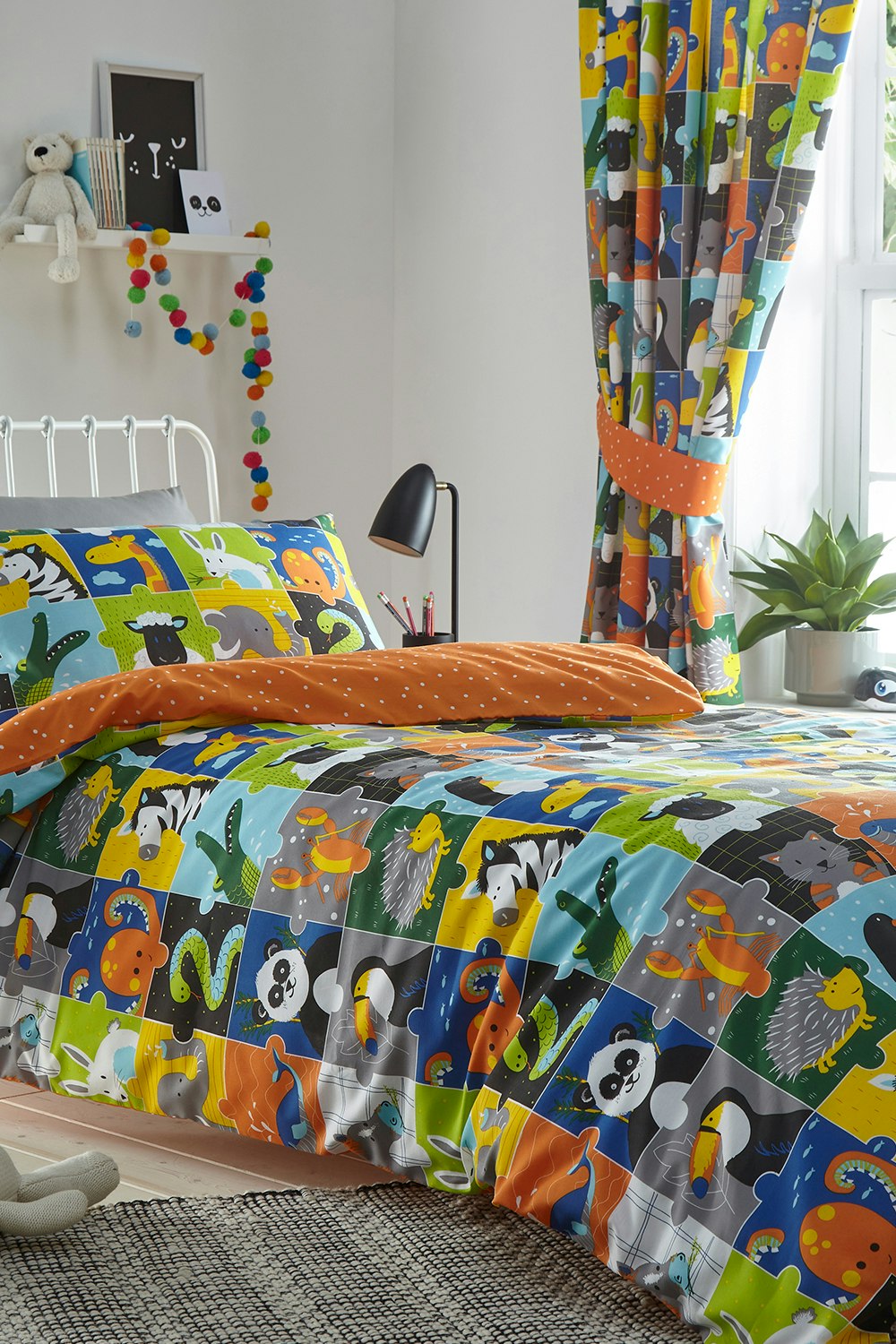 Portfolio Home Orange Animal Jigsaw Duvet Cover Set - Junior/Toddler Size Bed - Multi