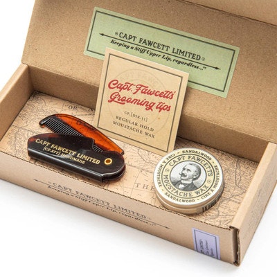 Captain Fawcett's Captain Fawcett Sandalwood Moustache Wax + Flip Moustache Comb