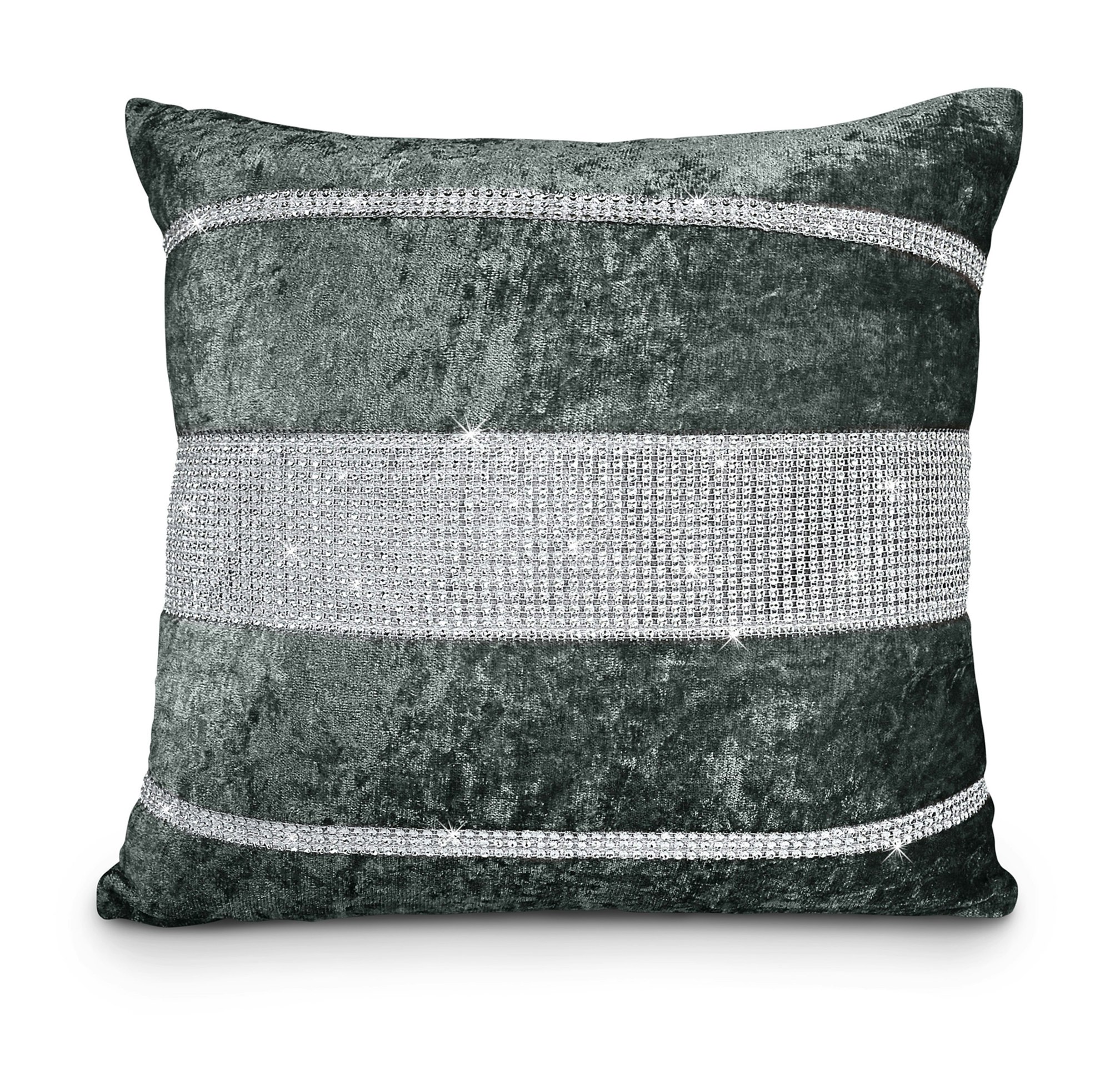 Rackhams Light Luxury Crushed Velvet With 3 Tier Diamante Detail - 43Cm X 43Cm - Charcoal
