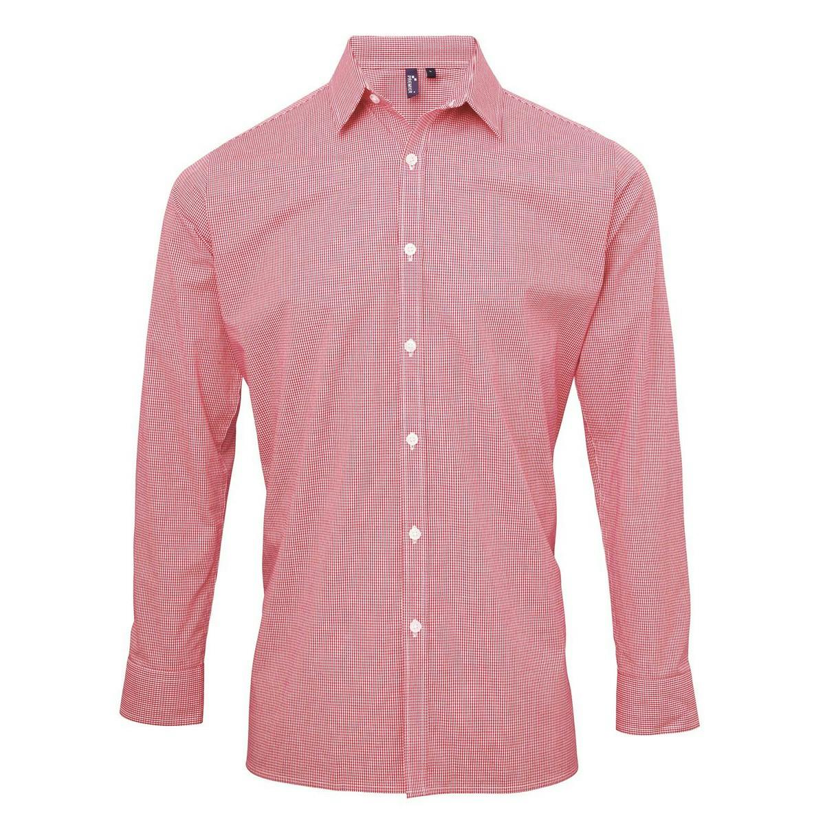 Premier Men's Red Gingham Long-Sleeved Shirt In | Size: Medium - Image 2