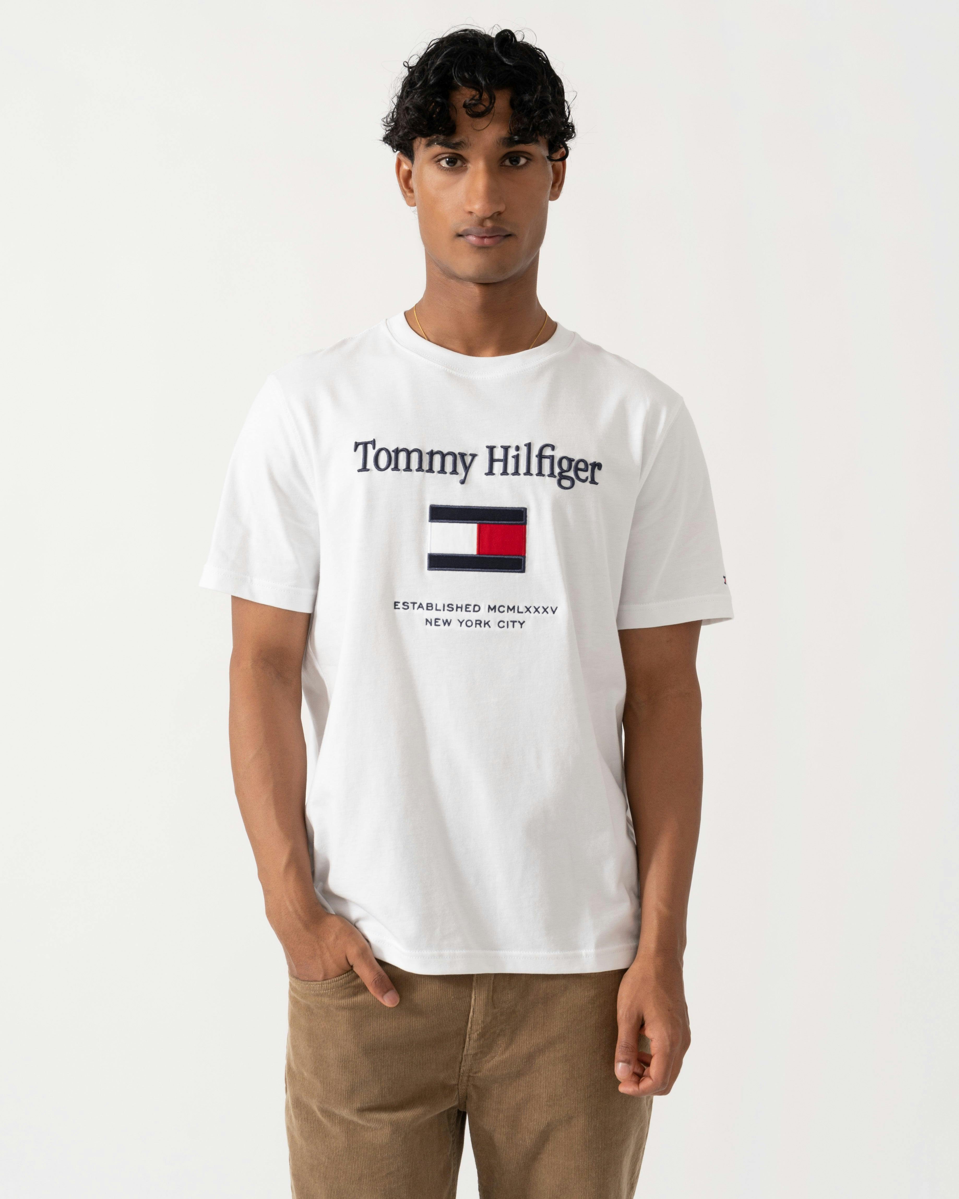 Tommy Hilfiger Men's White Embroidered Flag Graphic Crew Neck Short Sleeve T-Shirt - M - Image 7