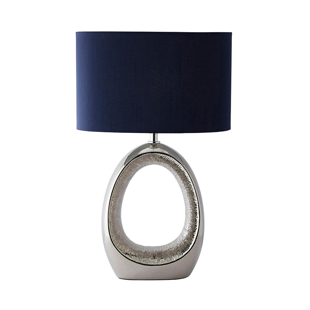 Rackhams Blue Dott Chrome Ceramic Table Lamp With Shade