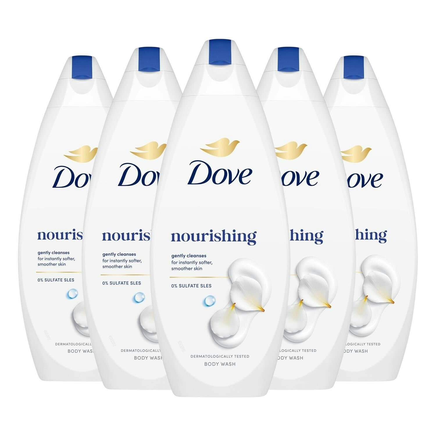 Dove Nourishing Body Wash 5 Pack, 0% Sulfate Sles Shower Gel, 225Ml