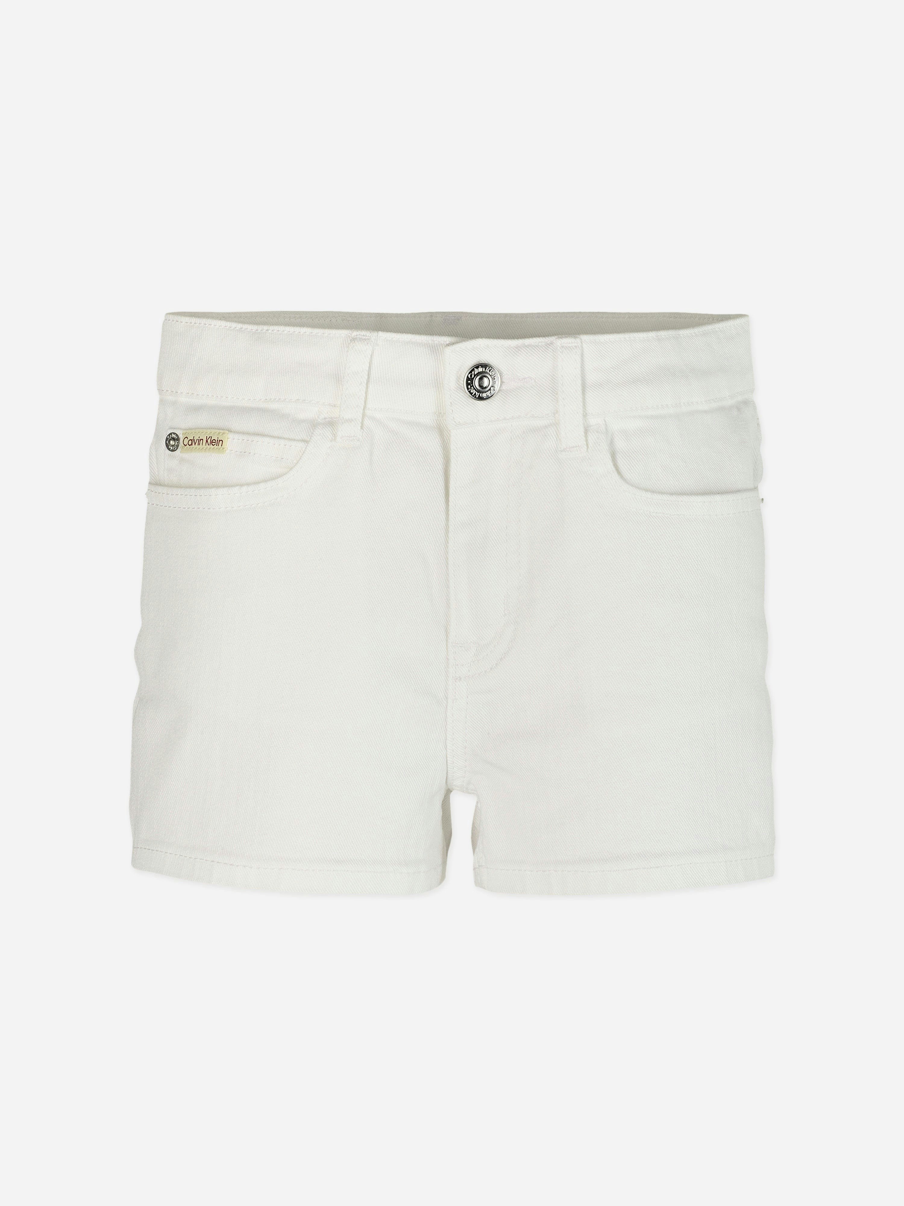 Calvin Klein Girls White Relaxed Denim Shorts In - 16 Yrs