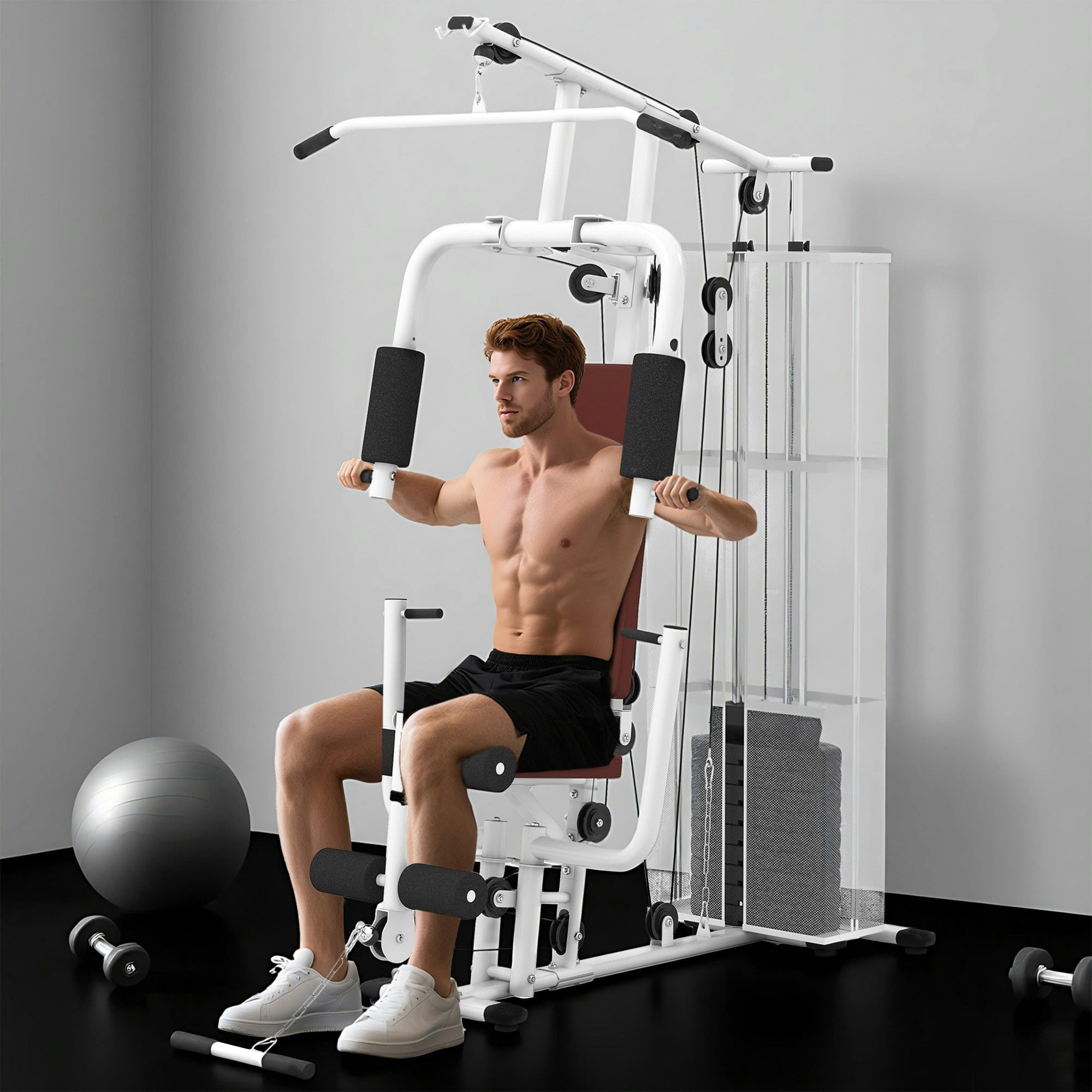HOMCOM Multifunction Home Gym Weight Training Station Machine, White - Image 4