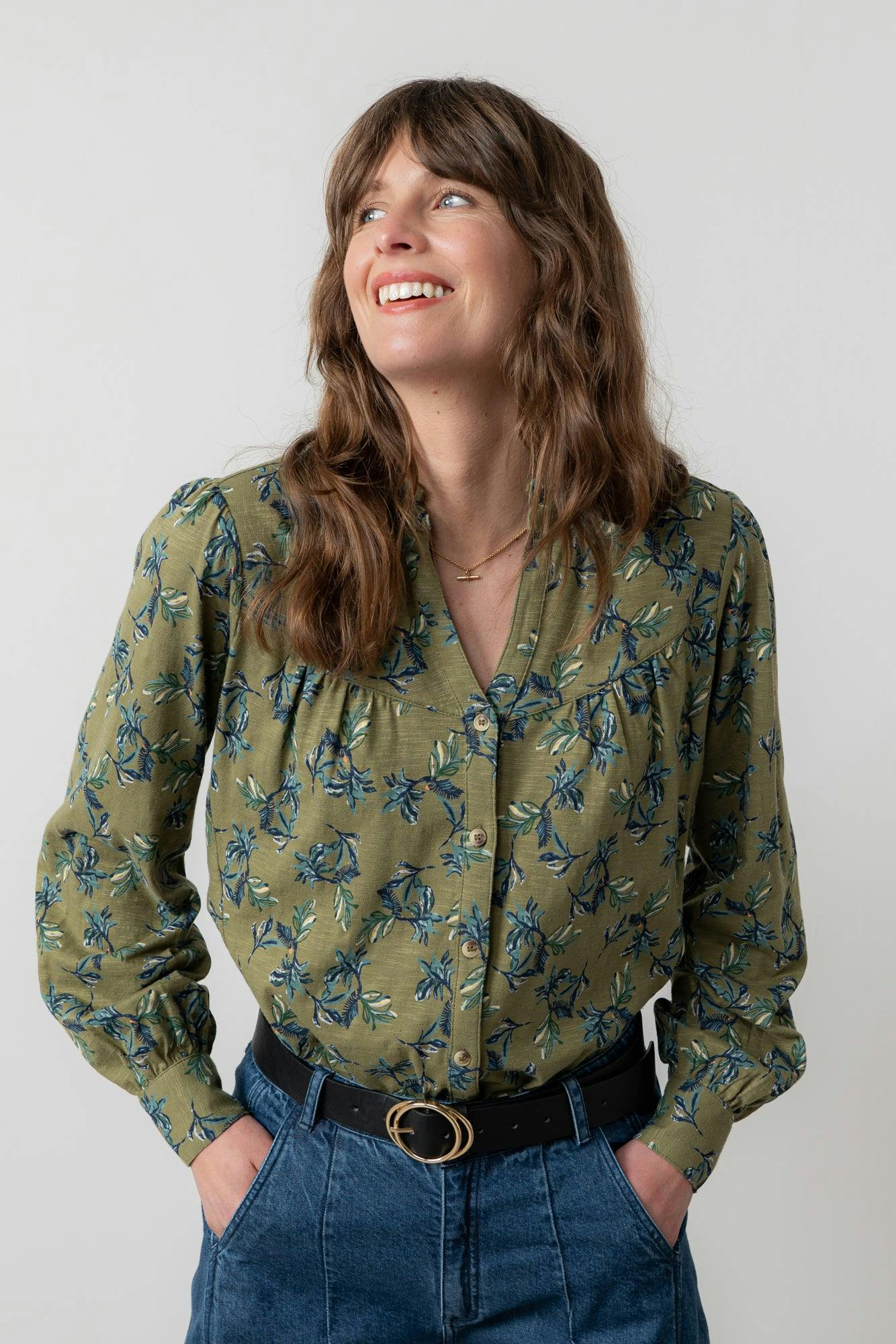 Lily & Me Green Wayfaring Printed Organic Cotton Jersey Blouse - 10