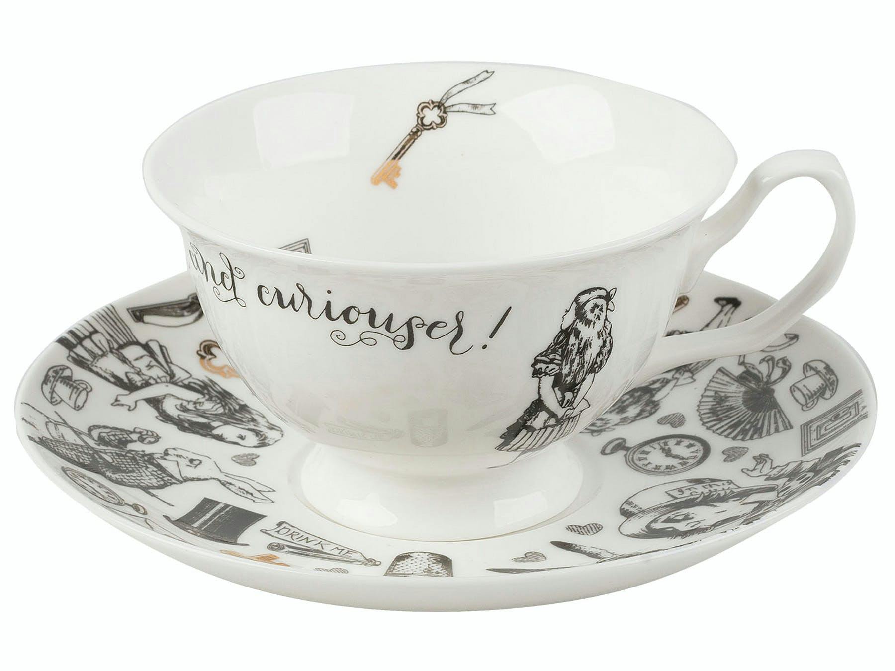 Rackhams White Victoria And Albert Alice In Wonderland Cup And Saucer - Fine China - Cup And Saucer