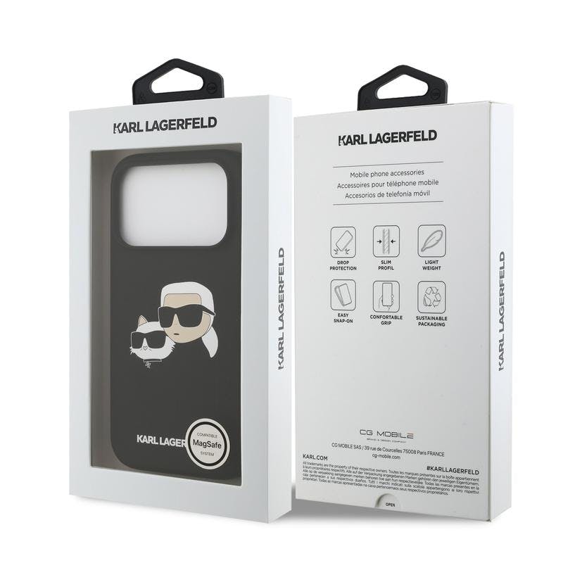 Karl Lagerfeld Black Liquid Silicone Karl And Choupette Head Case For Iphone 17 Pro 6.3" - Klhmp17lskchpplk