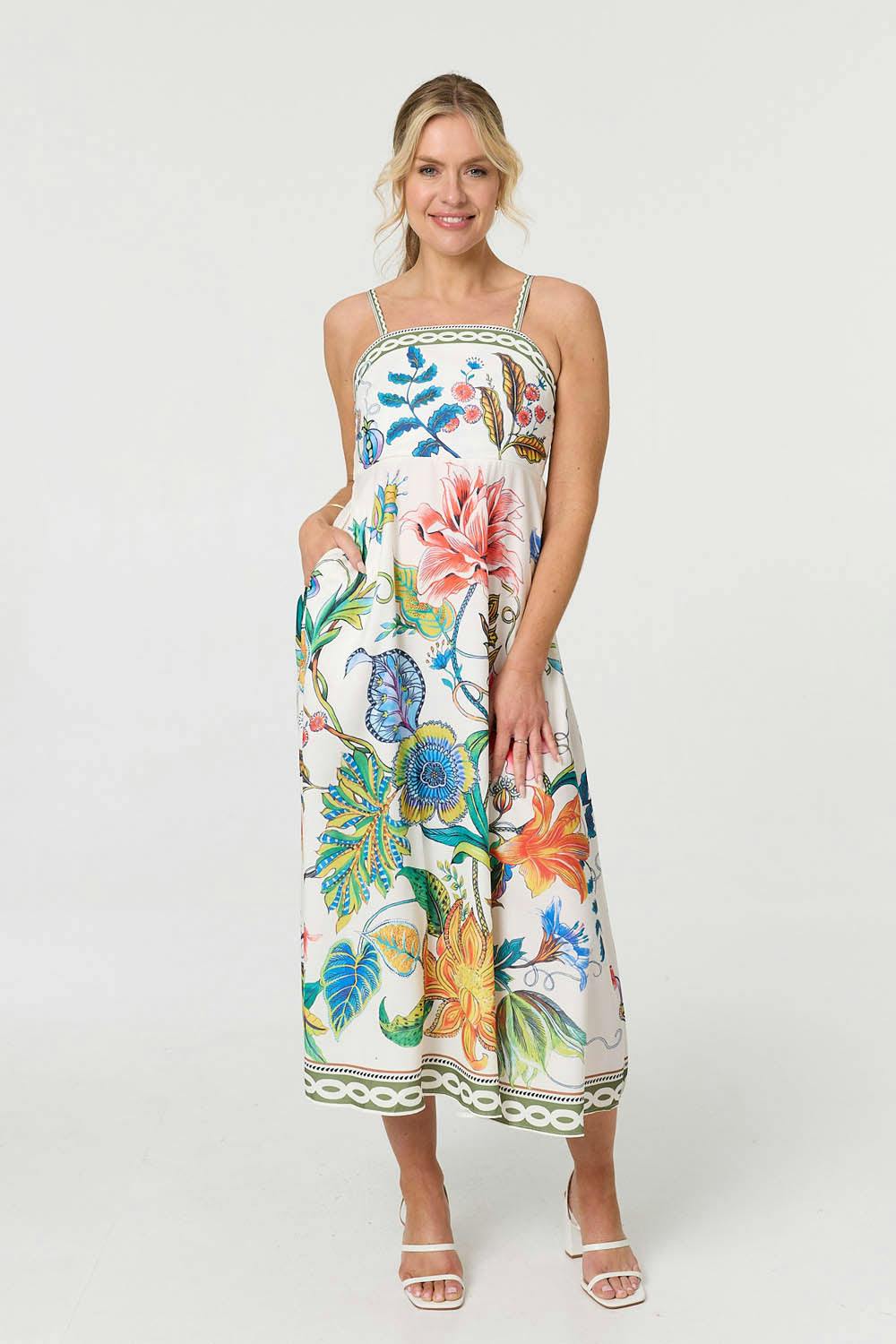 Izabel London White Tropical Print Cami Strap Maxi Dress - 14