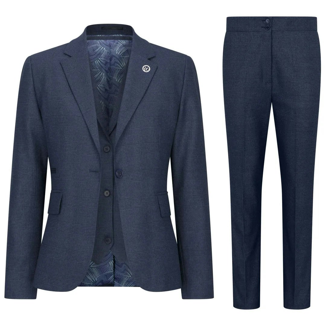 Truclothing Women's Tpw52 - Navy 3 Piece Prince Of Wales Check Suit - Uk 12