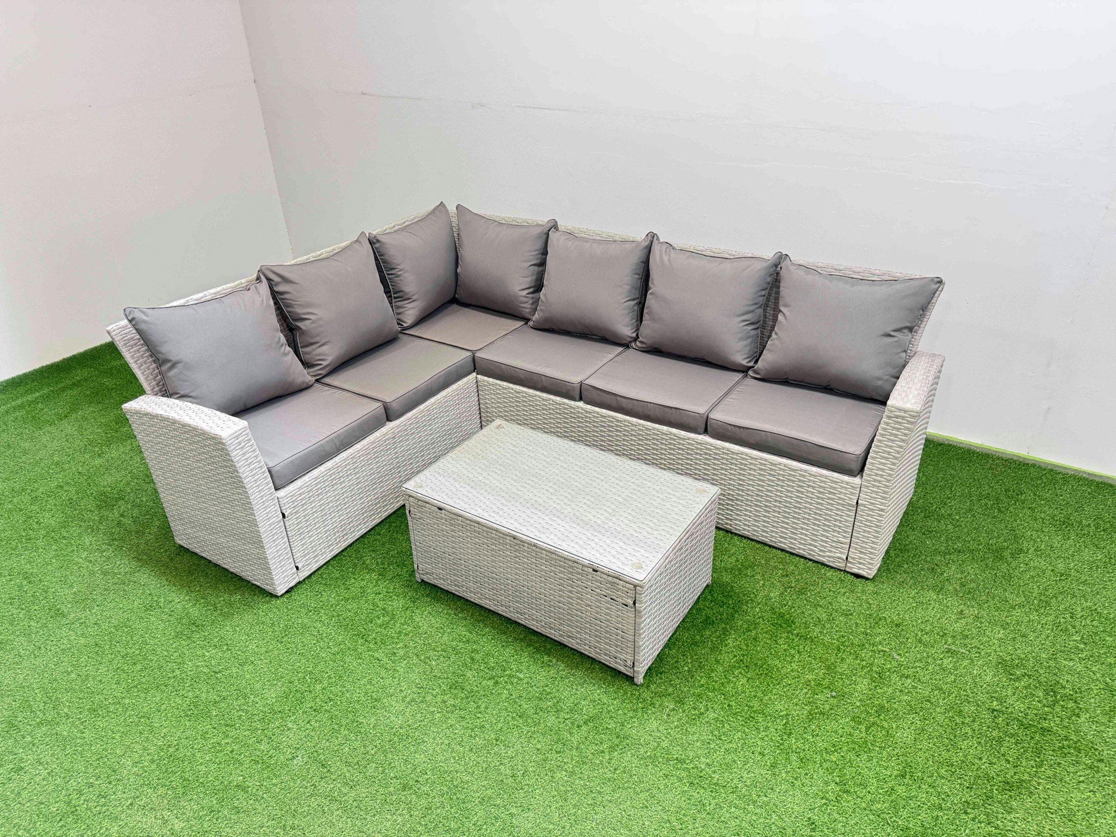 Fimous Light/Grey 6 Seater Garden Outdoor Pe Rattan Furniture Set Rattan Garden Sofa Set Mixed