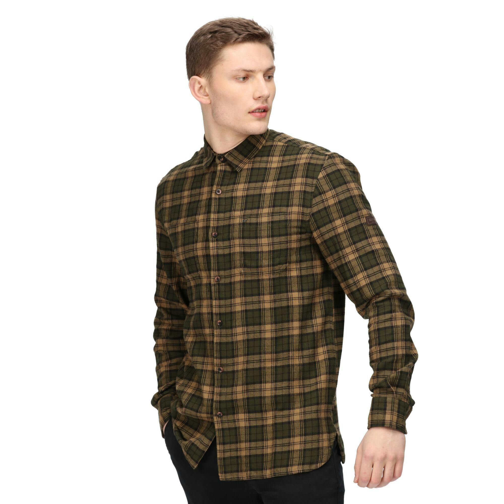Regatta Men's Dark Lance Checked Shirt - Khaki - M - Khaki - 100% Cotton