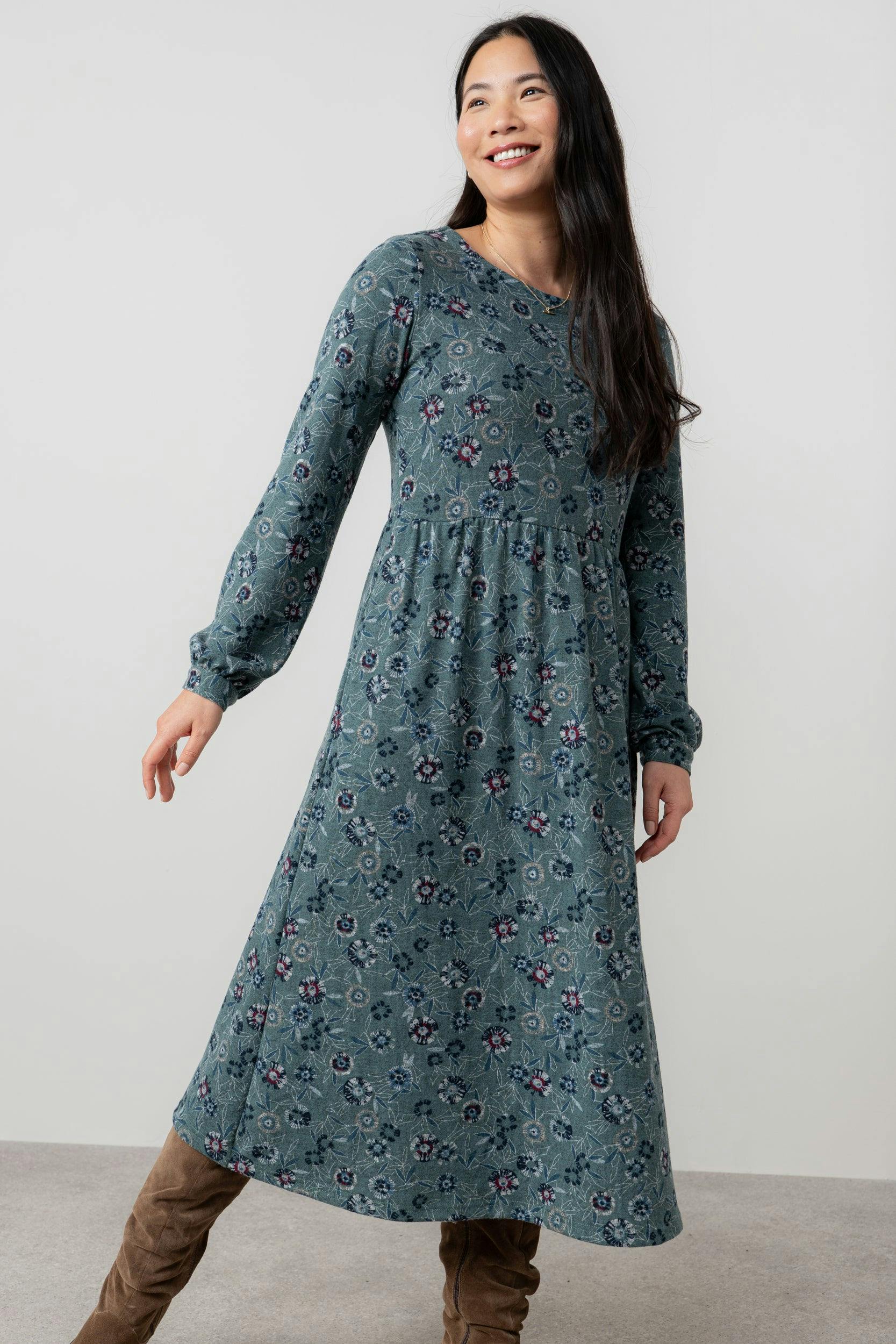 Lily & Me Damson Printed Knit Midi Dress Sea Mist - 20 - Sea Mist