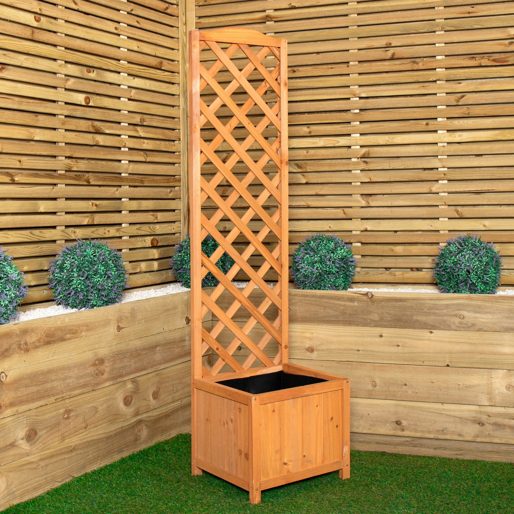 Rackhams 1.6M Samuel Alexander Natural Wooden Freestanding Garden Trellis With Raised Bed Planter