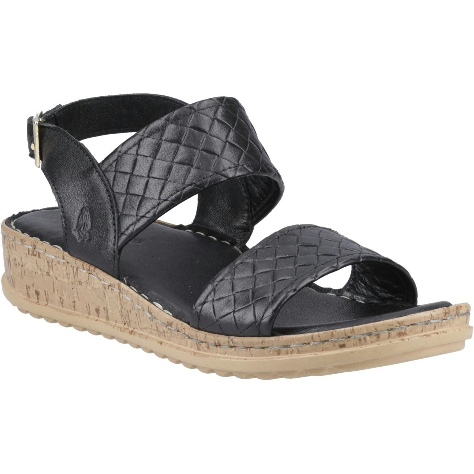 Hush Puppies Women's Black Ebony Woven Leather Sandals - Size 6