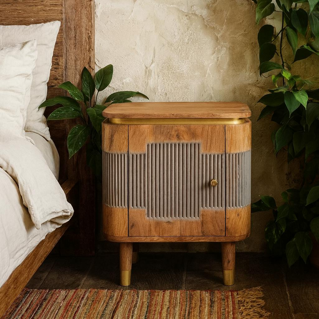 Rackhams Grain Idaho Natural Acacia Wood And Brass 2 Door Cabinet