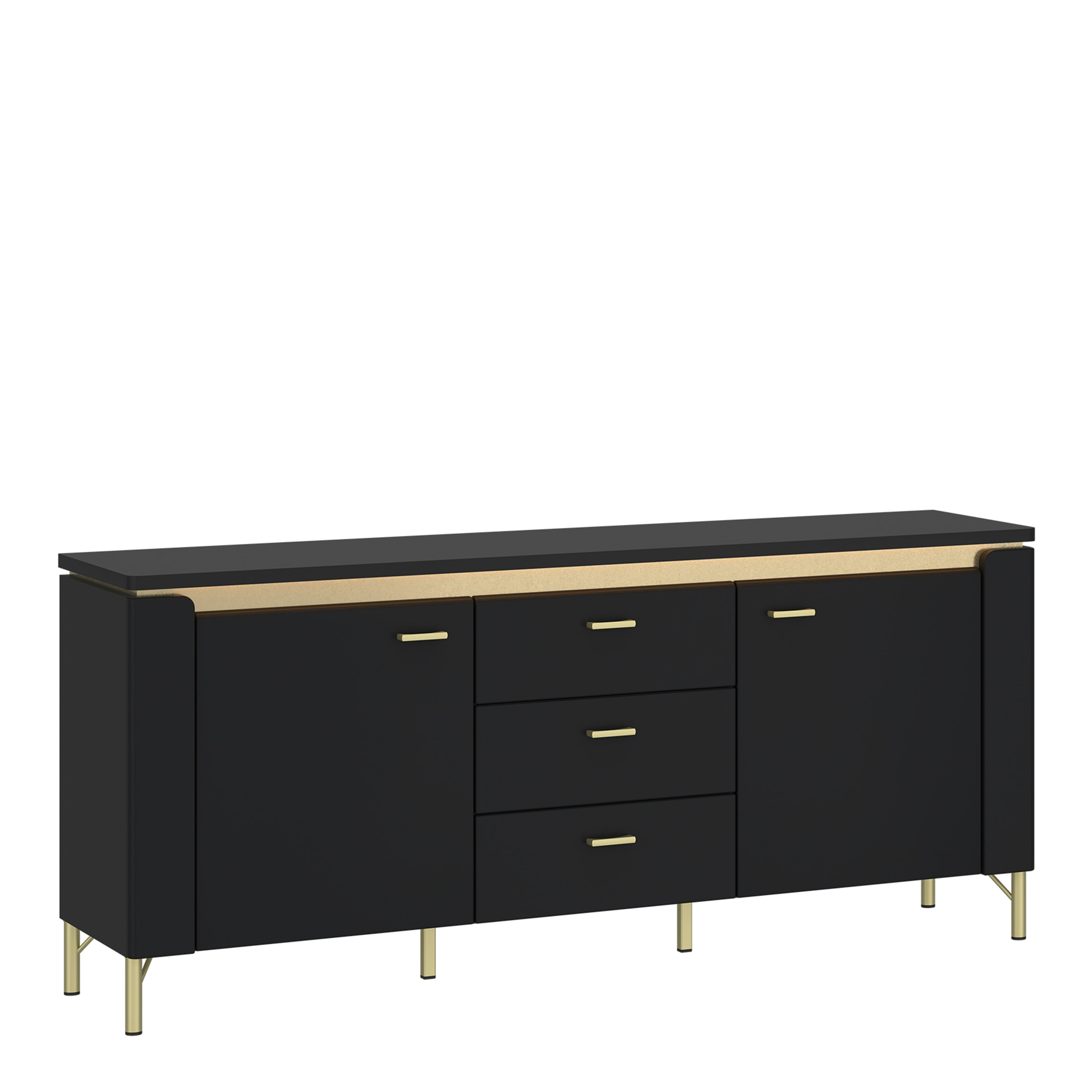 Rackhams Black/Gold Genoa Tv Cabinet 2 Door 3 Drawer 155Cm Wide In Matt/ - 1