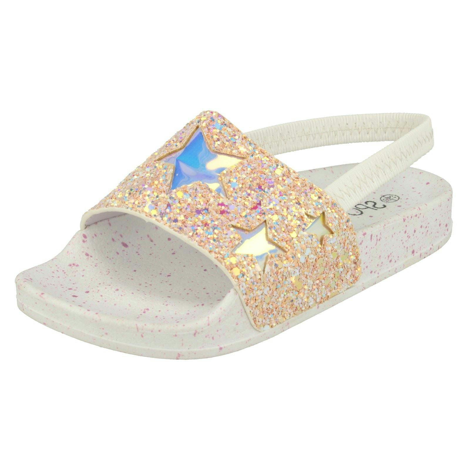 Spot On Girls White Slingback Glitter Sliders - Uk 13 Child