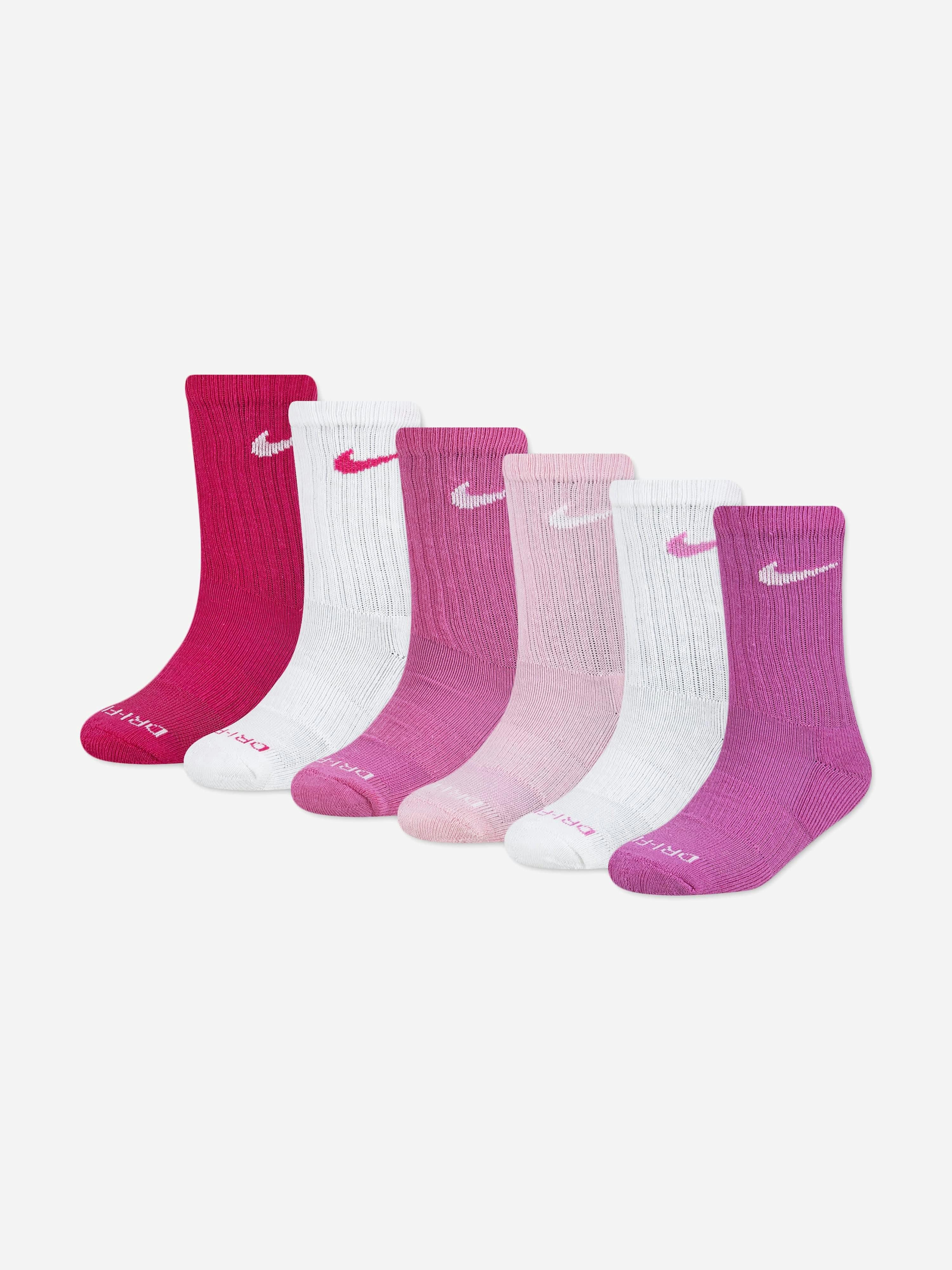 Nike Girls Pink Df Performance Basic Crew Socks Set In - 4 - 5 Years
