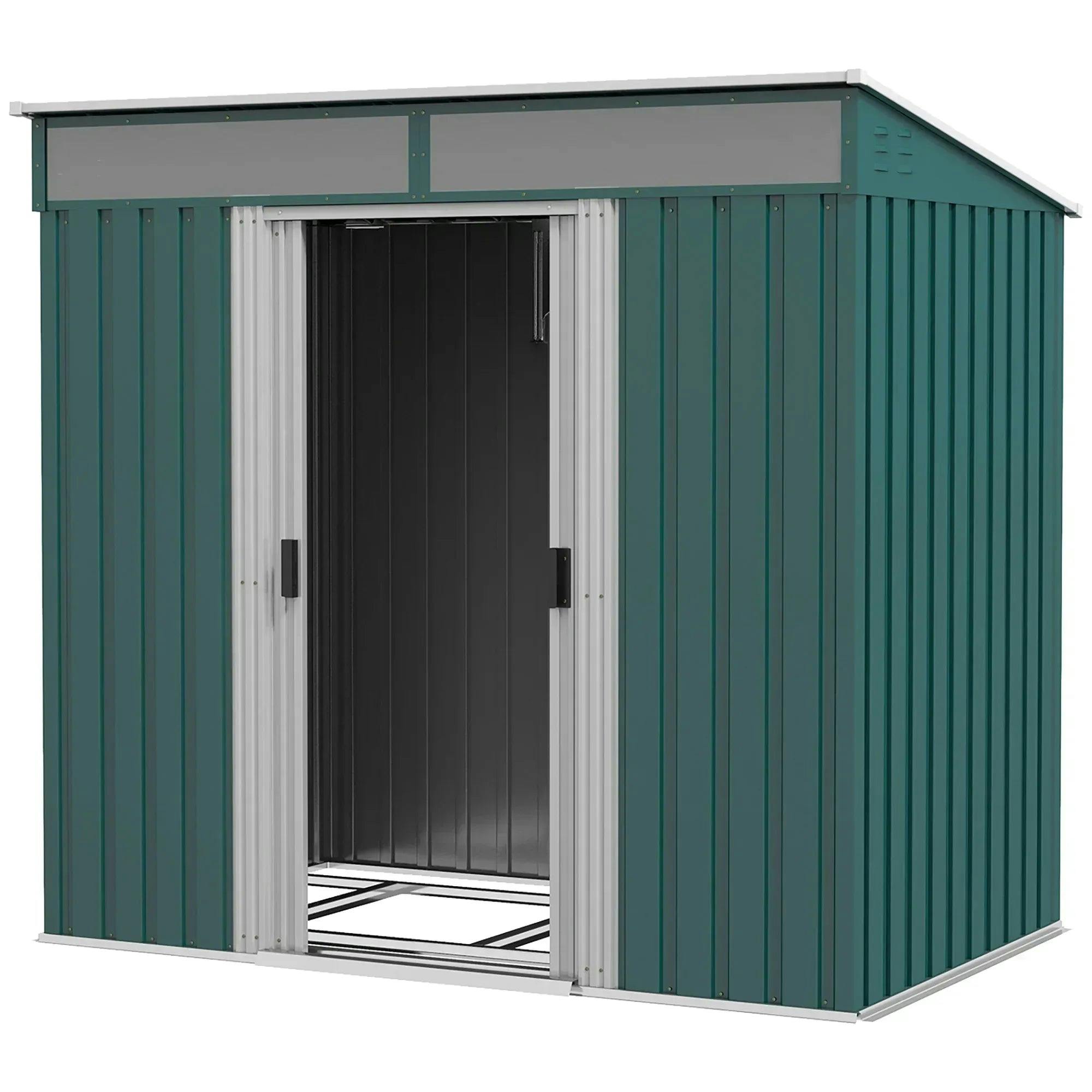 Outsunny 6.5x4FT Garden Shed Lockable Metal Tool Shed Green - Image 5